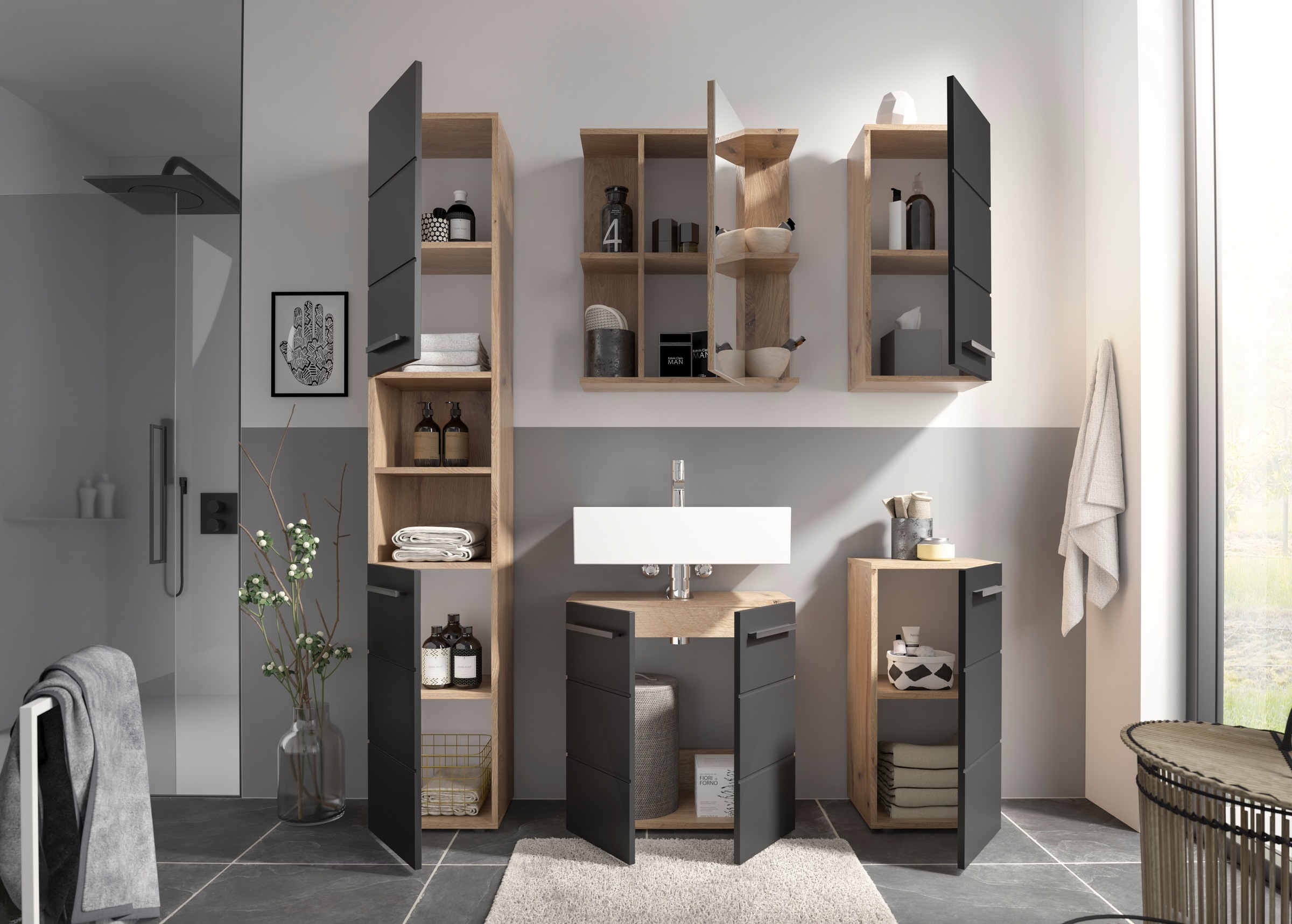 BASIC by Balculina Armoire haute »Rom BxHxT 34x190x31 cm« 1 cuis tlg. largeur 34cm, poignées en plastique, Made in Europa