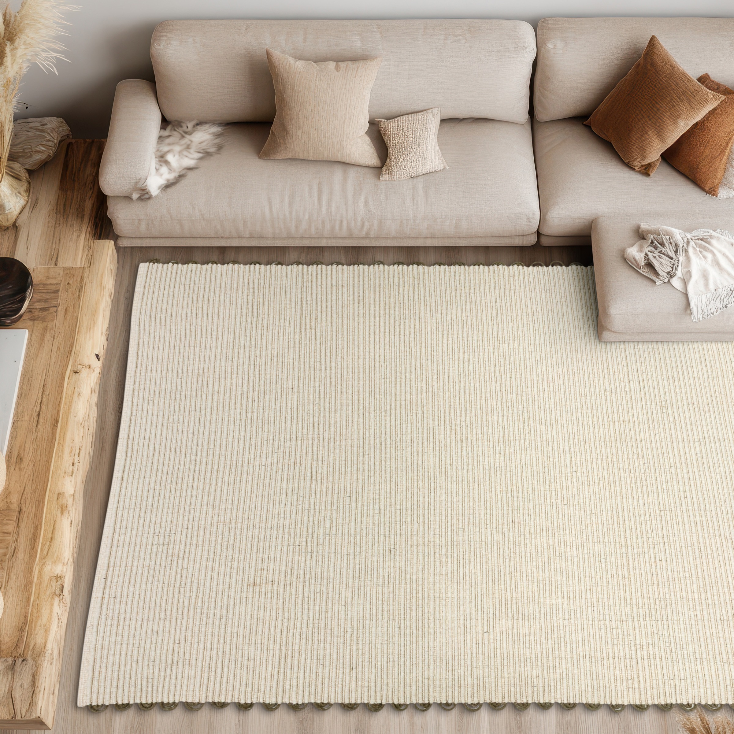 Image of SCHÖNER WOHNEN-Kollektion Wollteppich "Omira" rechteckig 7 mm Höhe reine Wolle, Linien, dekorative Häkelkante, Wohnzimmer