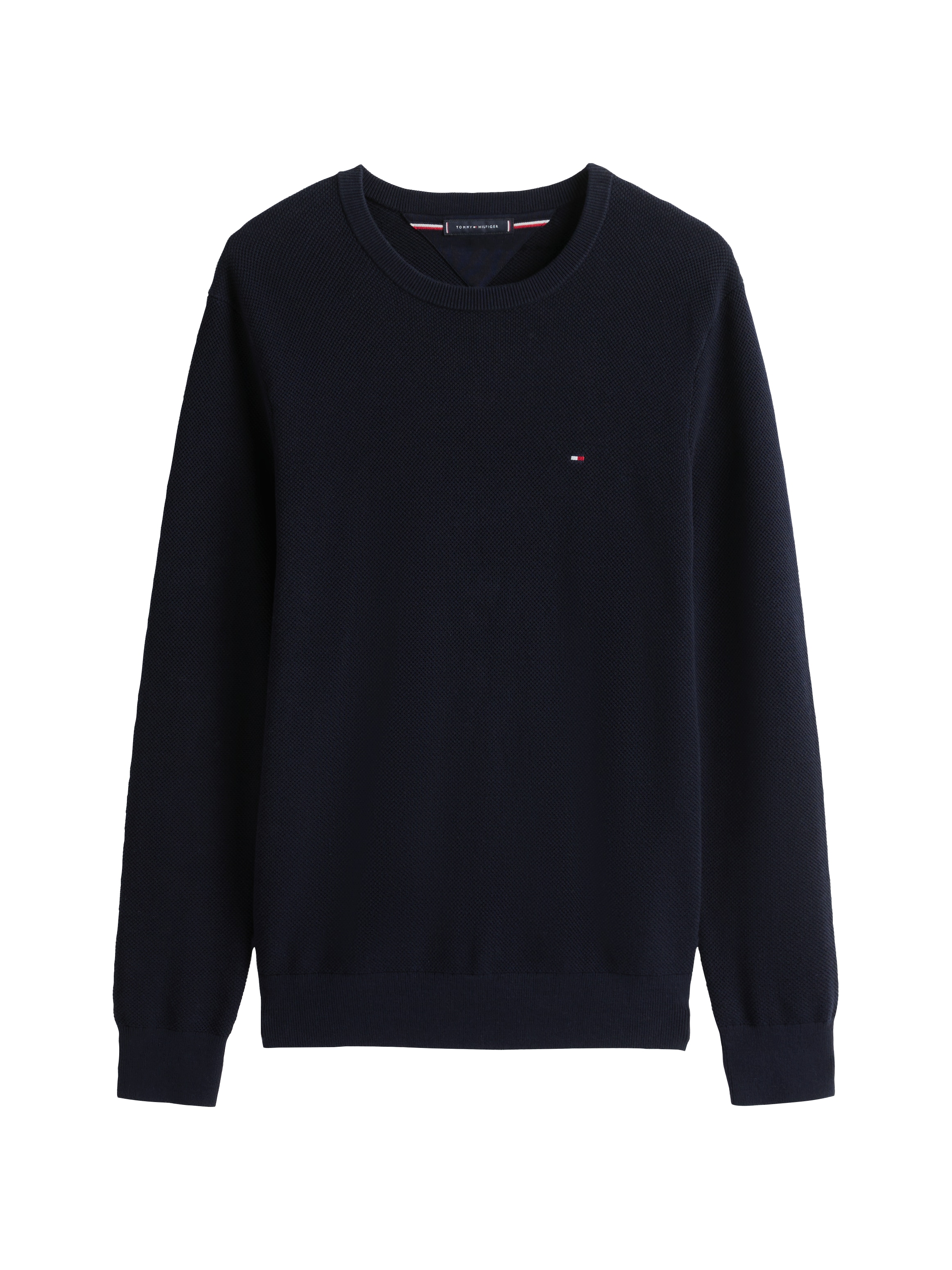 Tommy Hilfiger Rundhalspullover »ESSENTIAL STRUCTURE CREW NECK mit Struktur und Label«, unifarben, casual, regular fit, Baumwolle, Rundhals