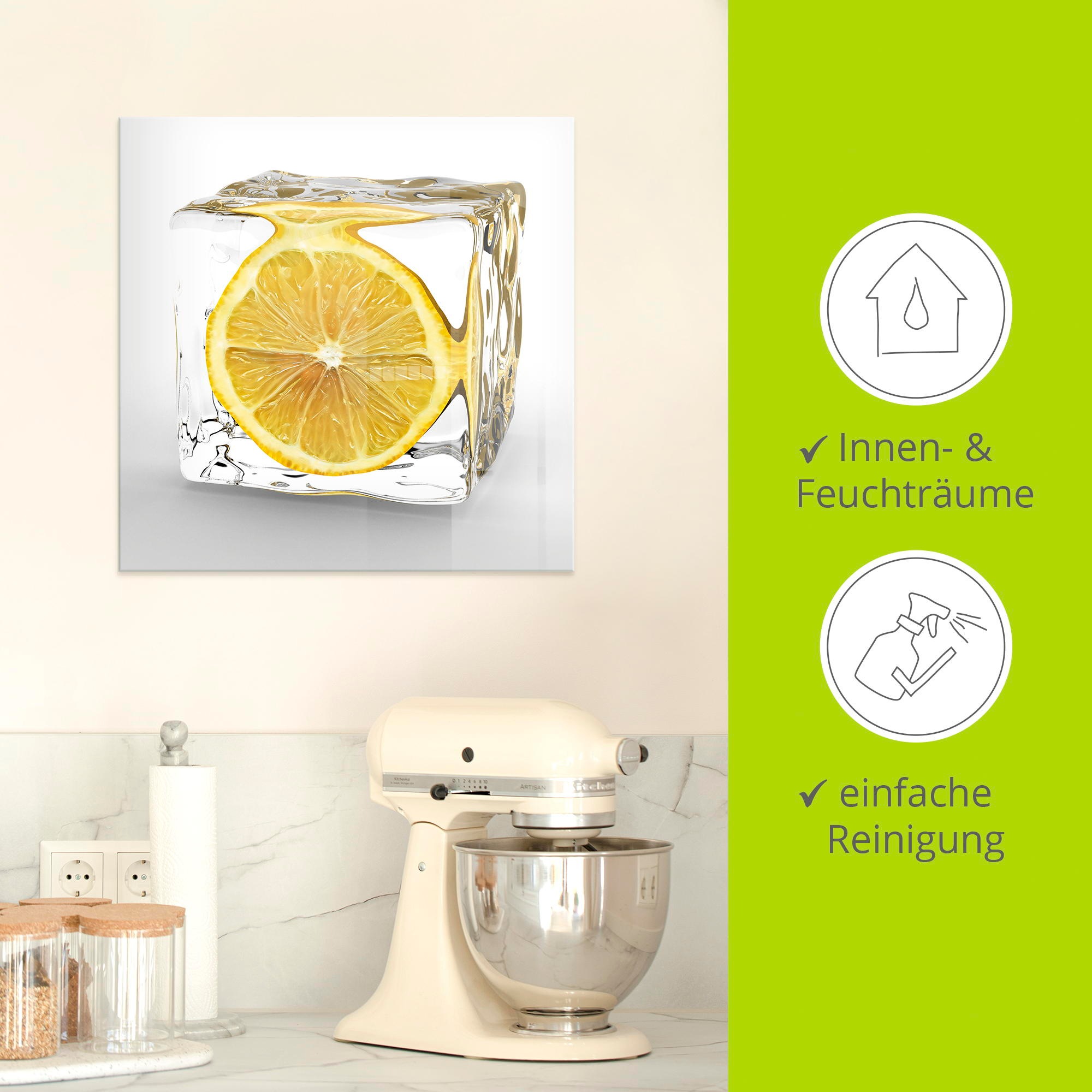 Artland Tableau en verre »Zitrone im Eiswürfel« 1 cuis tlg. in verschiedenen Grössen