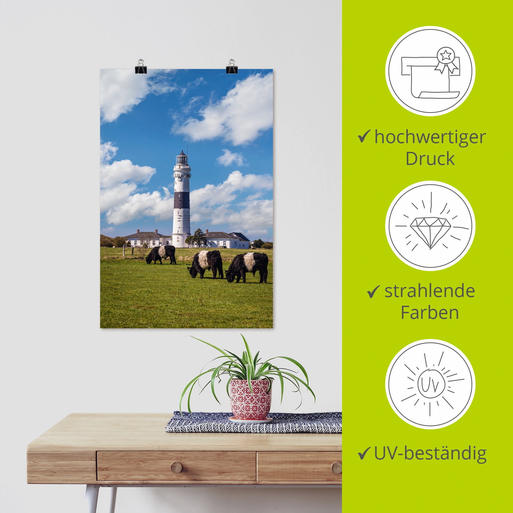 Artland Wandbild »Leuchtturm Langer Christian Kampen Sylt«, Gebäude, (1 St.), als Alubild, Outdoorbild, Poster in verschied. Grössen
