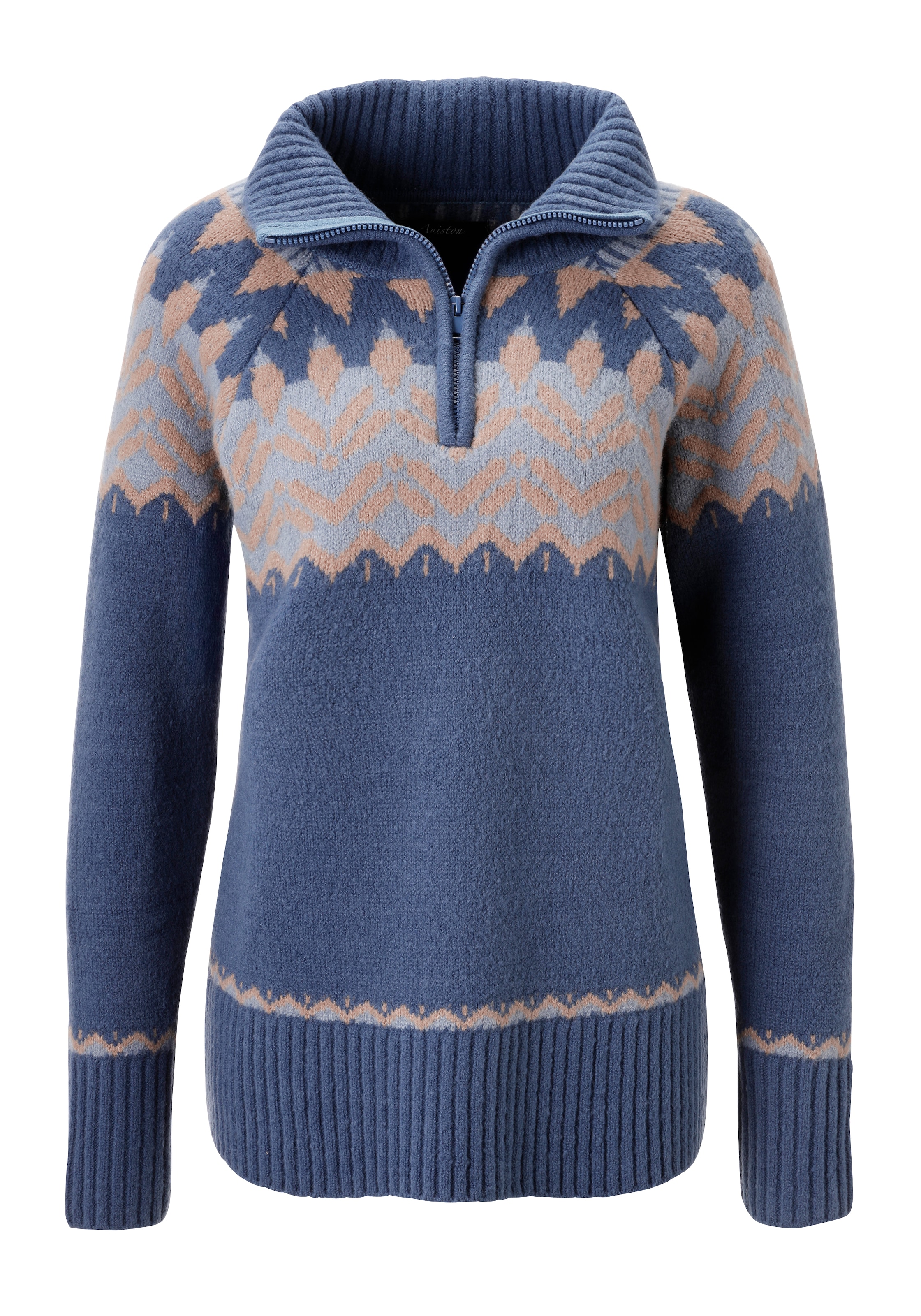 Aniston CASUAL Strickpullover, mit Kragen und Reissverschluss