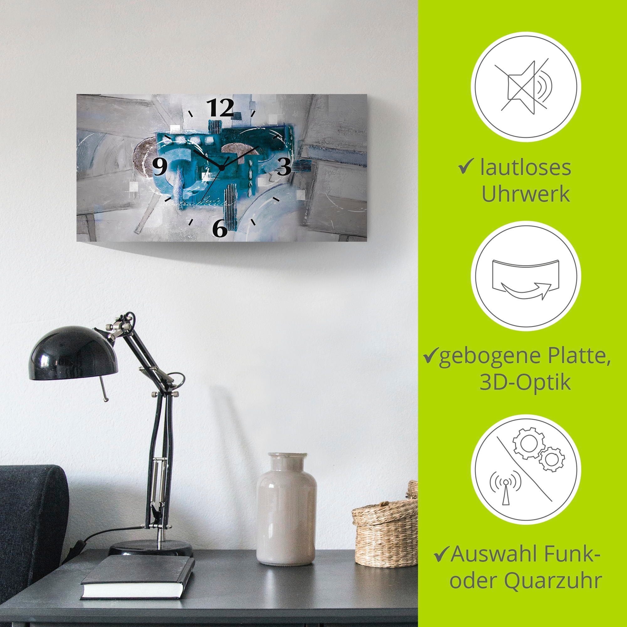 Artland Wanduhr »Abstrakte blaue Kreise«, 3D Optik gebogen, mit Quarz- oder Funkuhrwerk, versch. Grössen