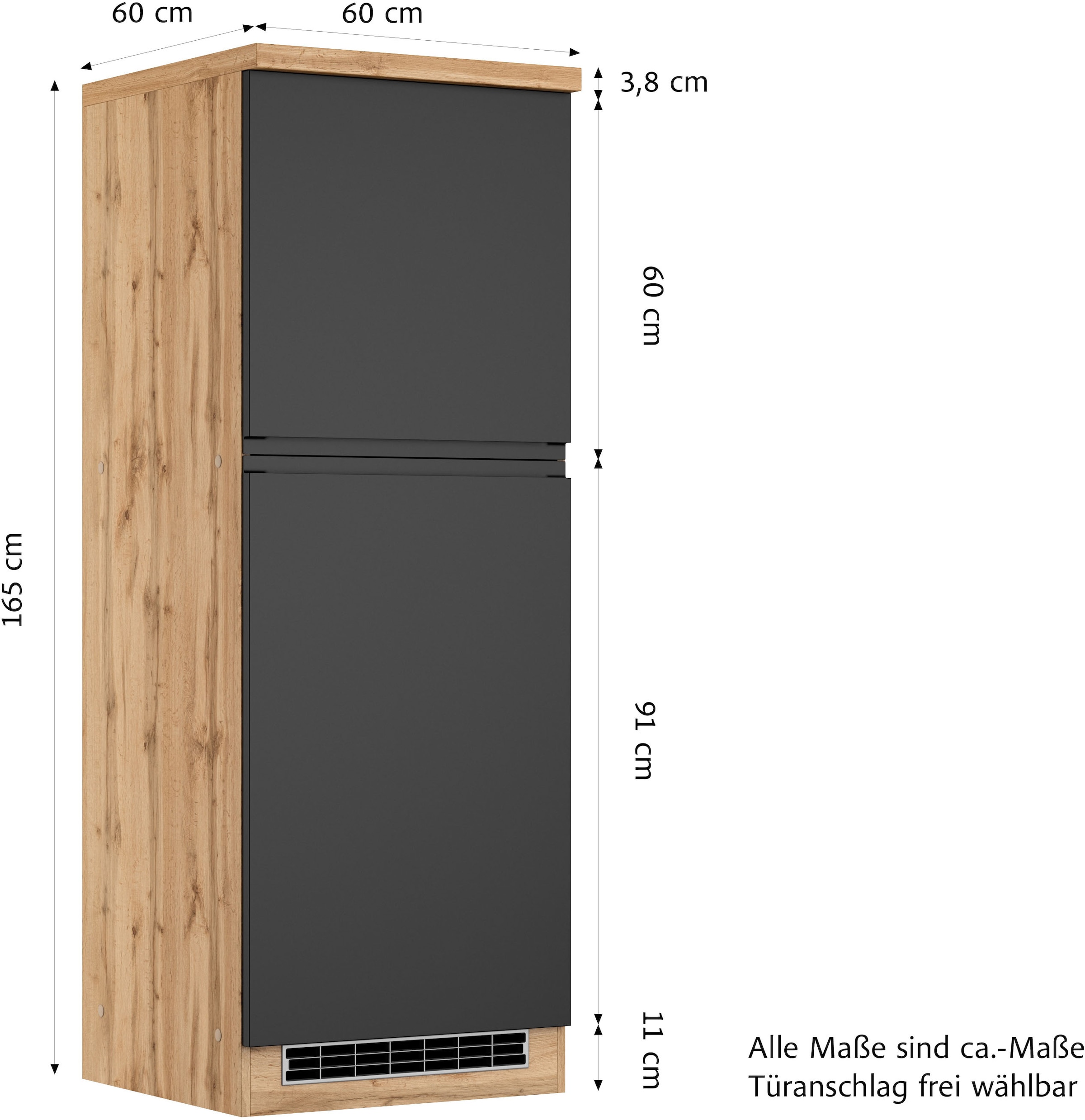 KOCHSTATION Armoire réfrigérée encastrable »KS-Virginia,neu in verbesserter Ausführung« Rangement, Softclose,  Largeur 60 cm, hauteur 165 cm, niche pour réfrigérateur : L/H/P 56/88/55 cm