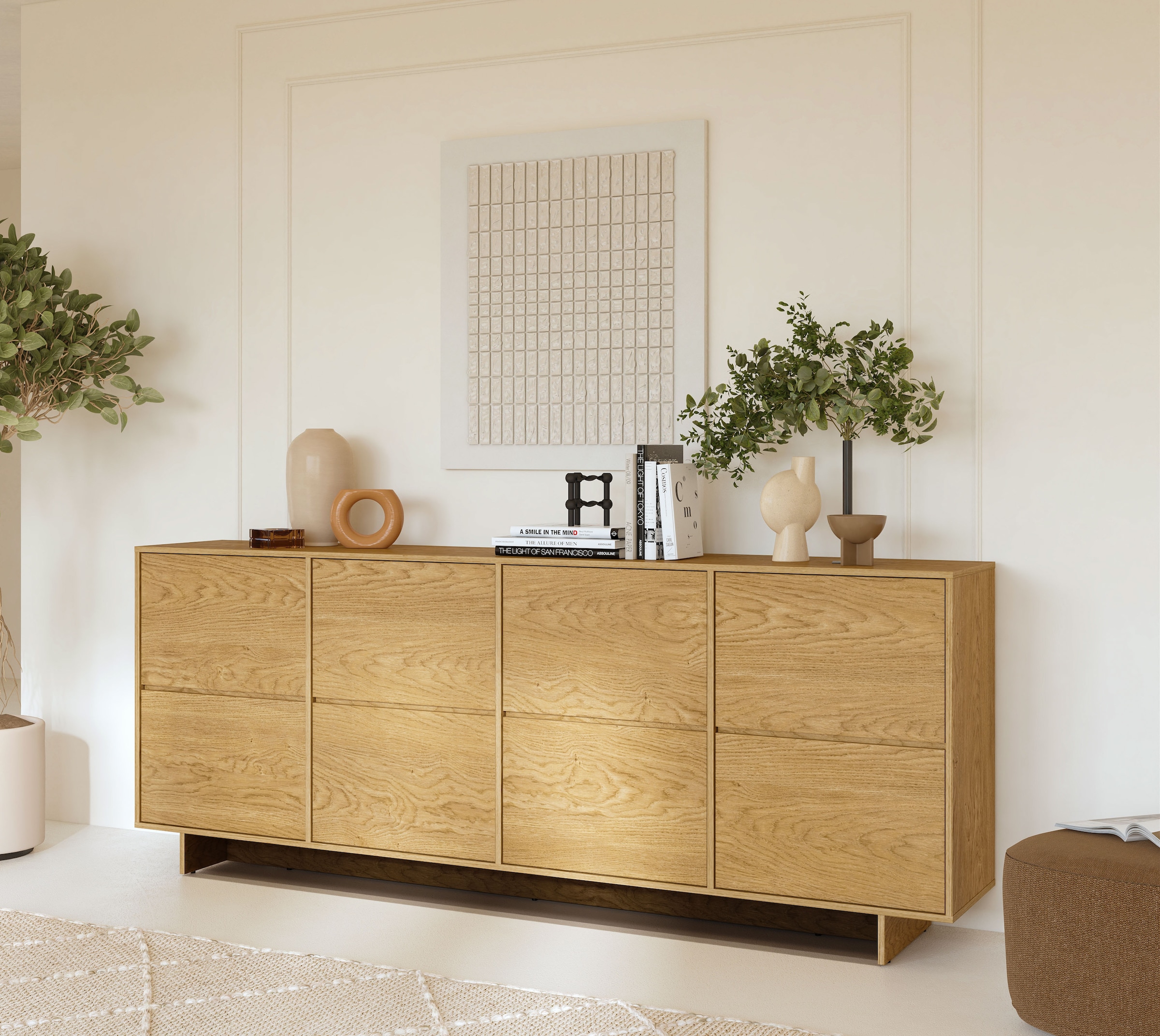 GOODproduct Sideboard »Tatami, Stilvolle, moderne grifflose Kommode 4 Türen, Breite 220cm« Anrichte mit viel Stauraum, Böden verstellbar, push-to-open-Funktion