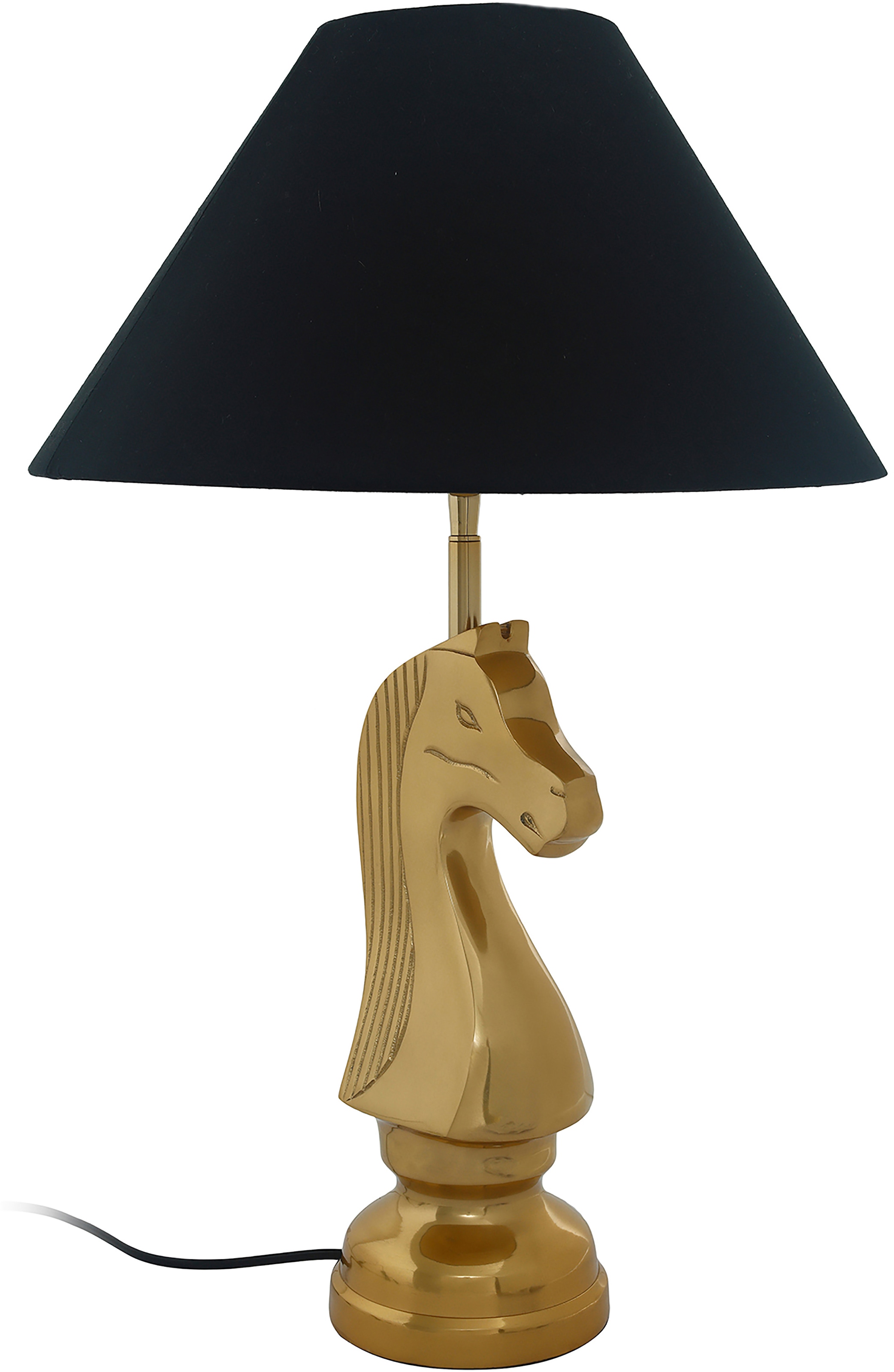 Kayoom Tischleuchte »Shah«, 1 flammig, Leuchtmittel E27 | ohne Leuchtmittel, Tischlampe mit dekorativem Schah-Pferd-Sockel aus Metall, Stoffschirm