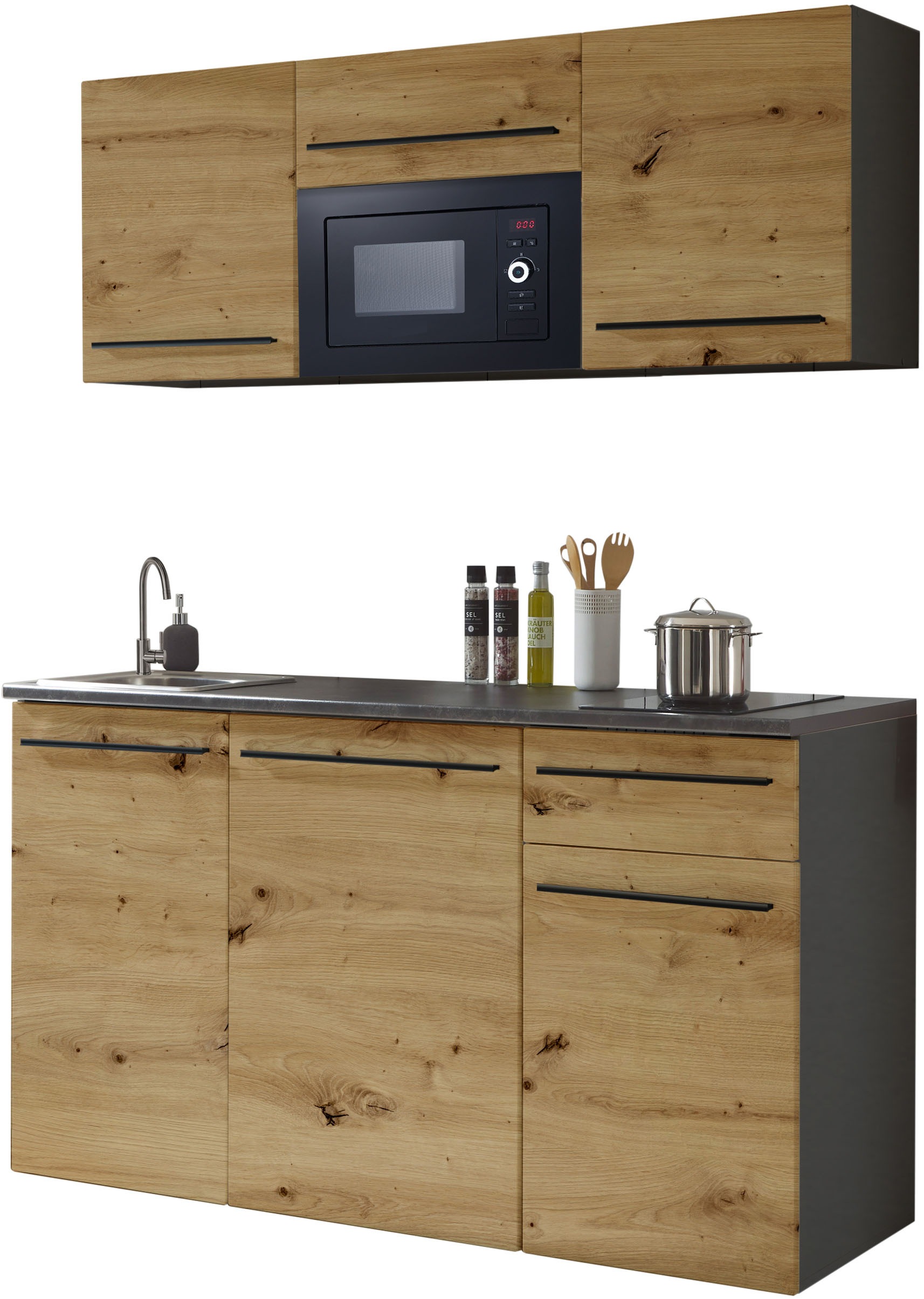 BASIC by Balculina Kitchenette »Jazz Singleküche« largeur 160 cm, avec appareils électriques et micro-ondes en option