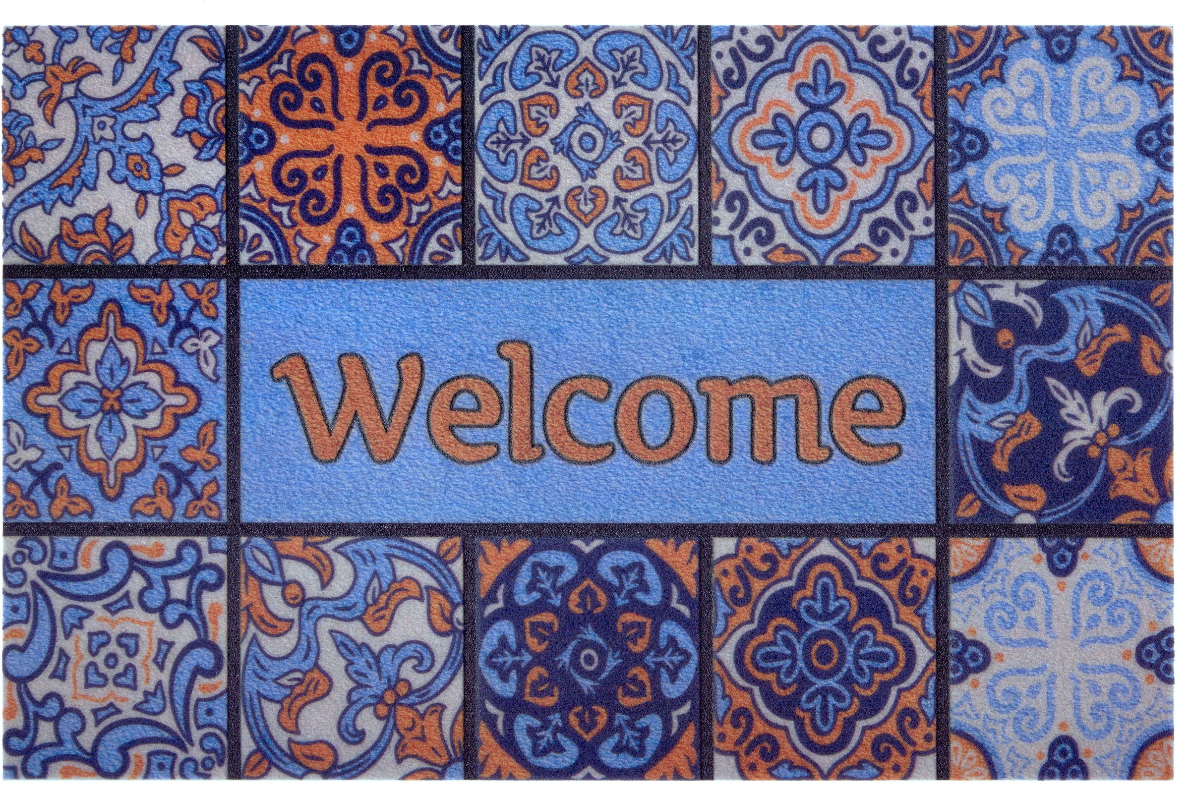 Image of Home affaire Fussmatte »Welcome Fliesen«, rechteckig, 6 mm Höhe, Design In und Outdoor geeignet, mit Spruch, Farbenfroh, Robust, Pflegeleicht, Rutschfest, Schmutzfang bei Ackermann Versand Schweiz