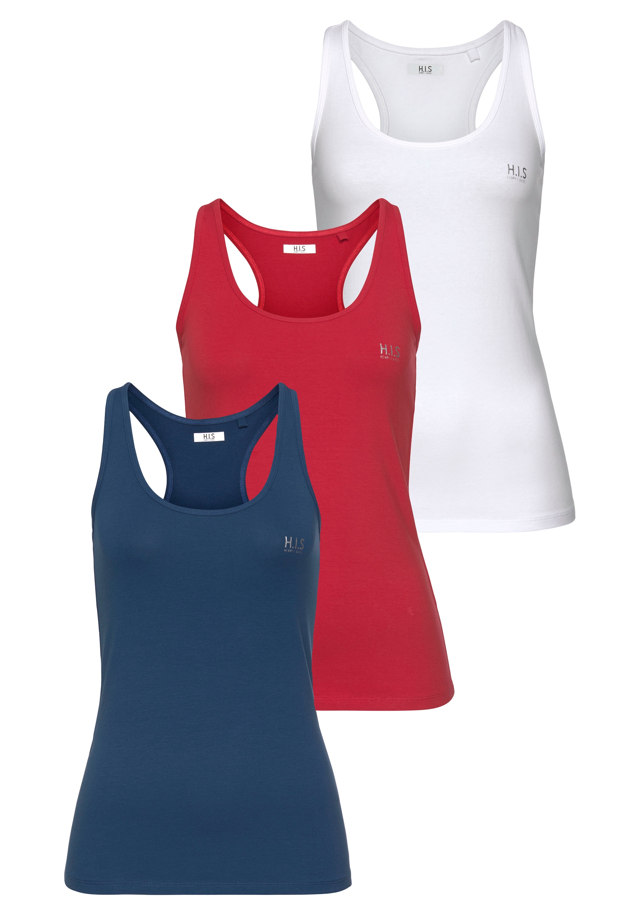 Image of H.I.S Tanktop Packung, 3er-Pack, Softer Feinripp mit elastischer Baumwolle für hohen Tragekomfort