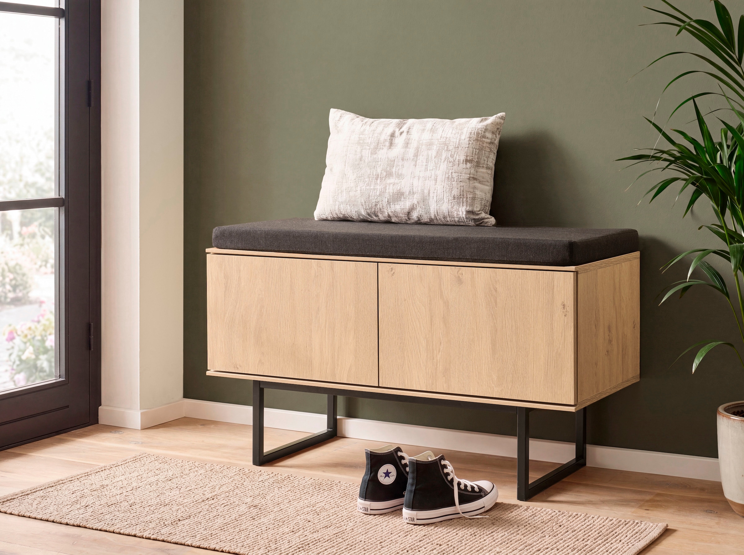 Home affaire Banc à chaussures »Lund, Garderobenbank mit Klappen, moderne Sitzbank, Polsterbank« beaucoup d'espace de rangement, place pour environ 6 paires de chaussures, 90 cm de large