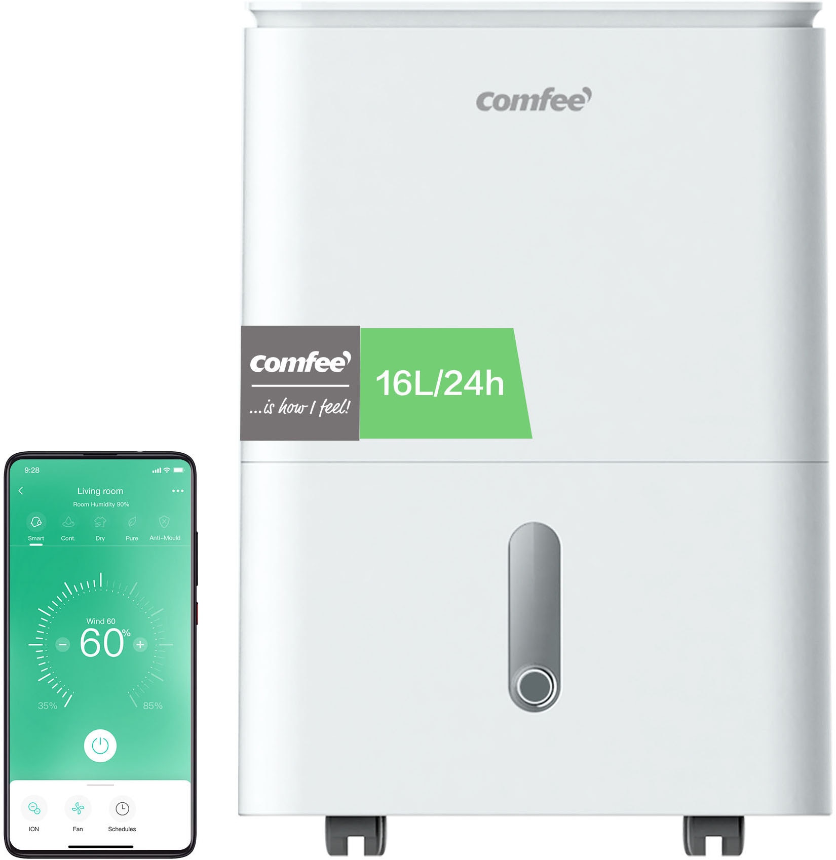 Image of comfee Luftentfeuchter ""Easy Dry 16" geeignet für Räume mit bis zu 32 m²" Entfeuchtung 16 l/Tag mit Trocknermodus, App -und Sprachsteuerung