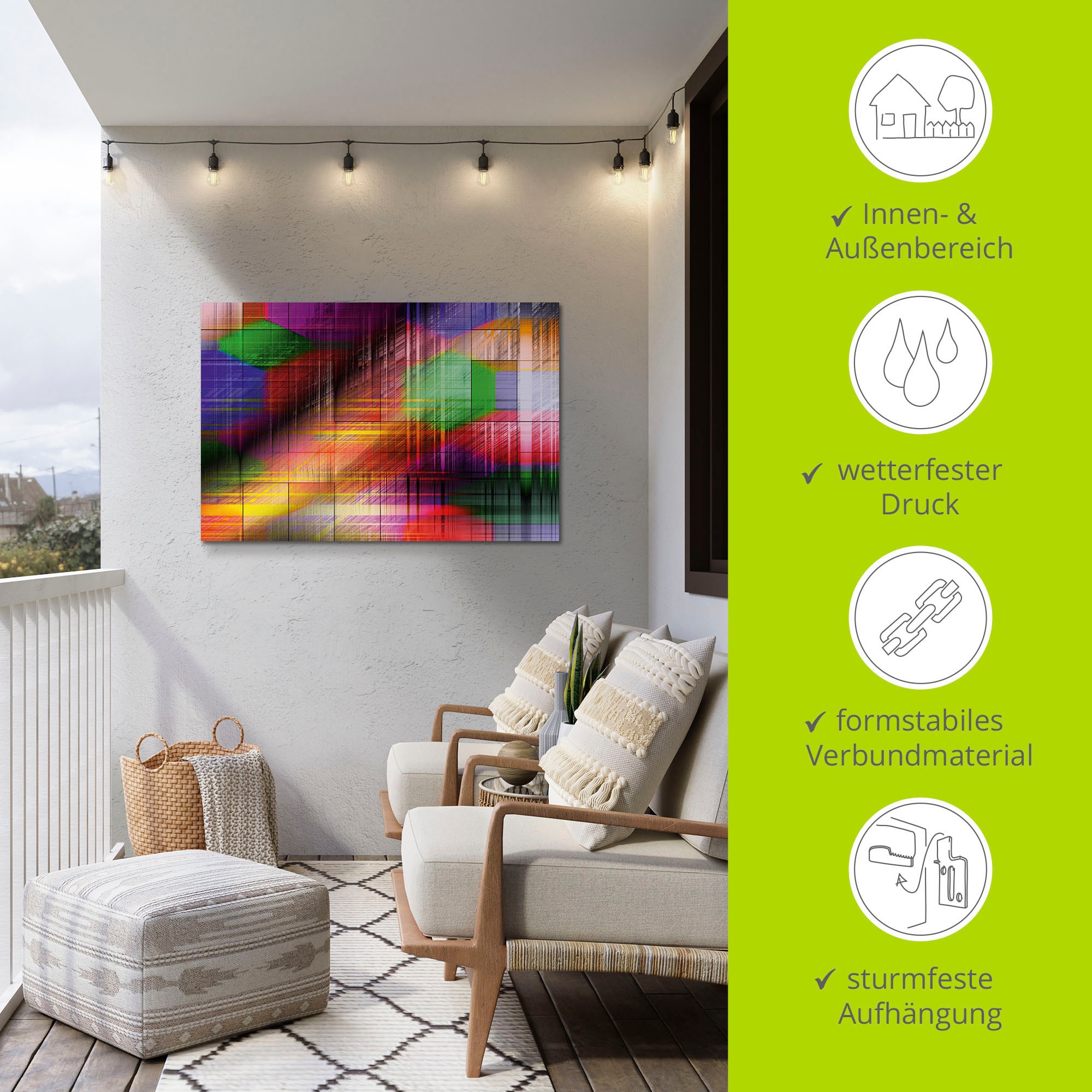 Artland Alu-Dibond-Druck »Bunte Linien II«, Muster, (1 St.), für Innen- und Aussenbereich geeignet, Outdoorbild