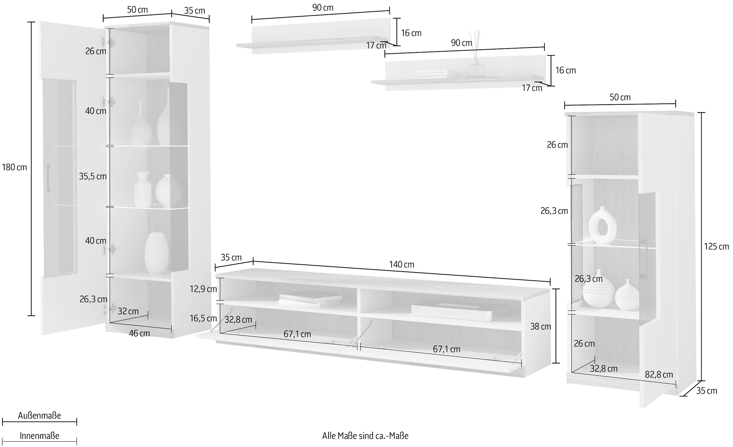 Home affaire Meuble mural »Ribe Wohnwand Set-5 St.« Set, 5 cuis tlg.