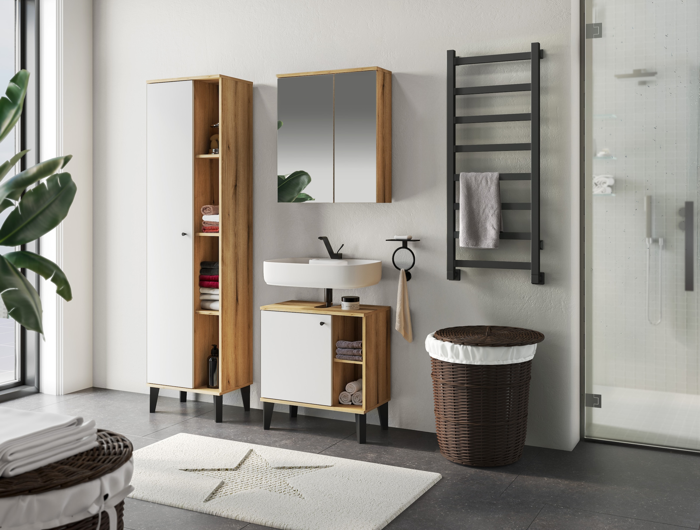 INOSIGN Badmöbel-Set »OSLO, Bad im skandinavischen Design, 3-teiliges Badezimmer« Set, 3 Stk. tlg.