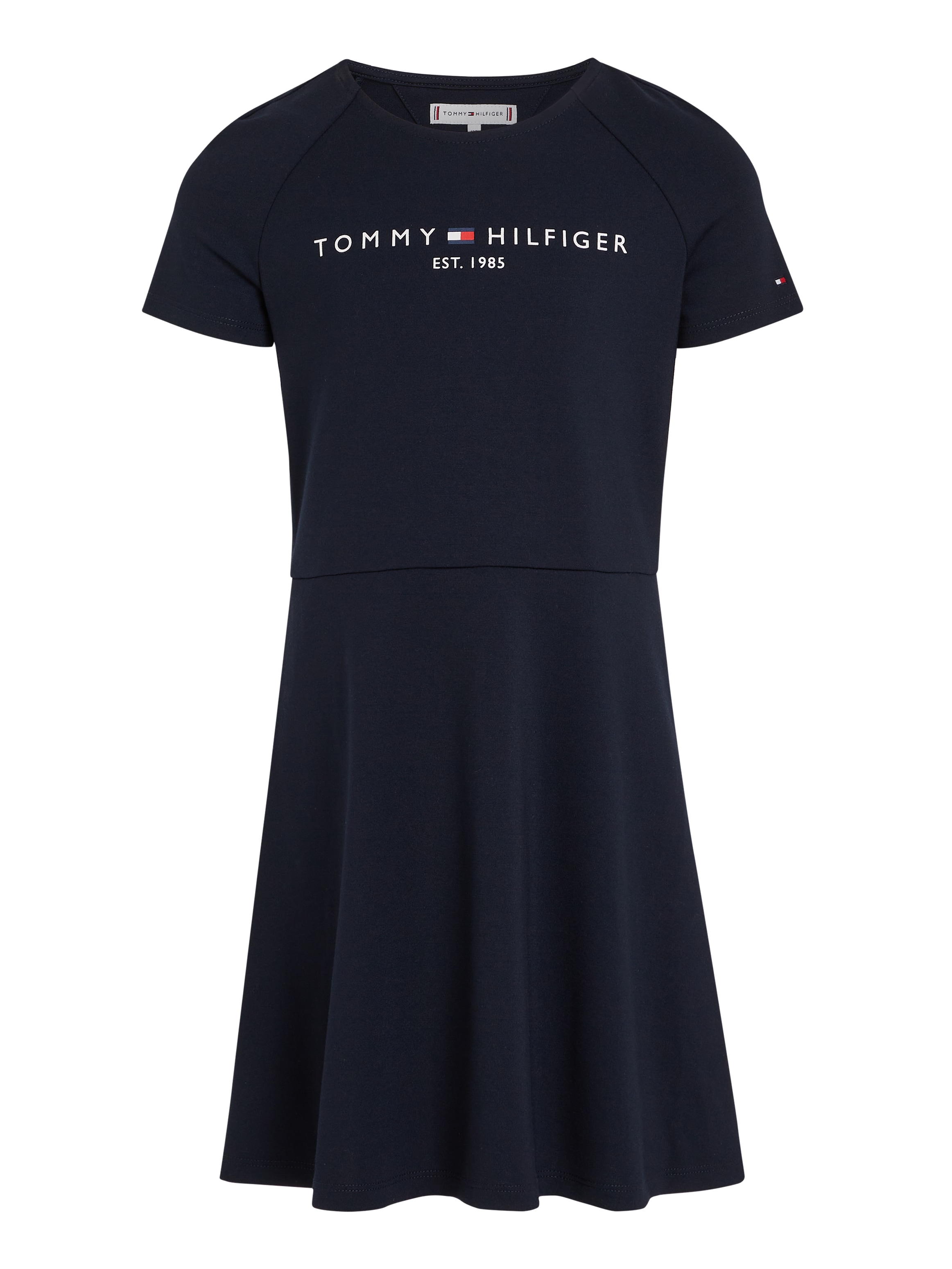 Tommy Hilfiger A-Linien-Kleid »PUNTO FIT & FLARE DRESS SS«, Kinder bis 16 Jahre mit Logoschriftzug