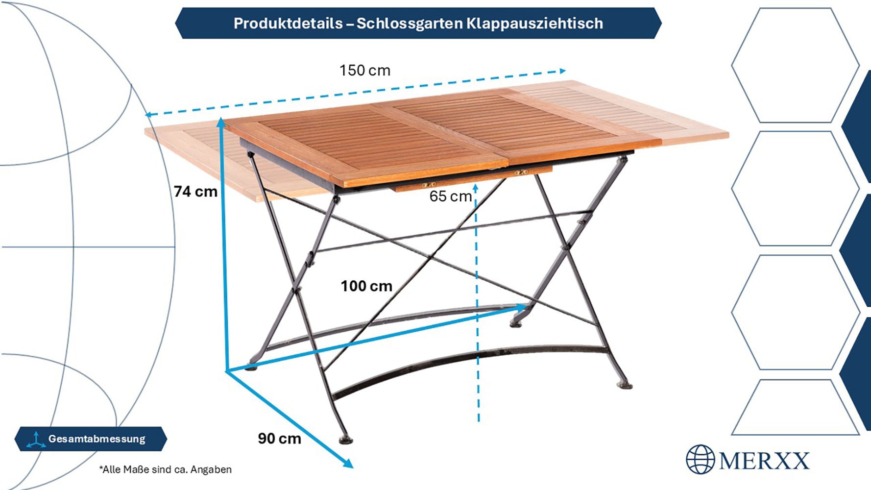 MERXX Table de jardin »Schlossgarten« 90x(100)150 cm