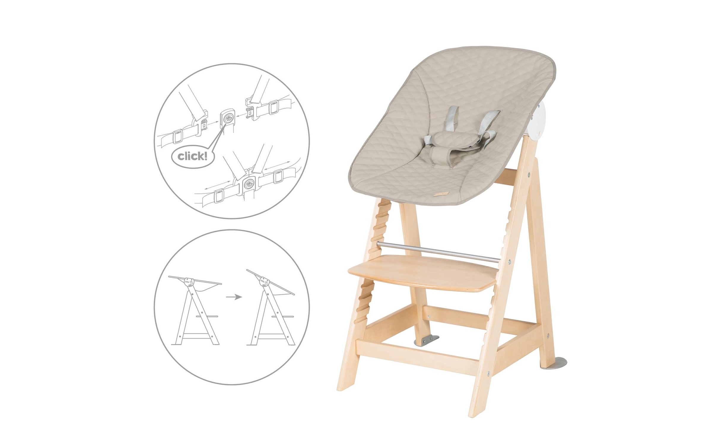 roba® Hochstuhl »Born up Set 2-in-1 Natur, Greyish gesteppt«