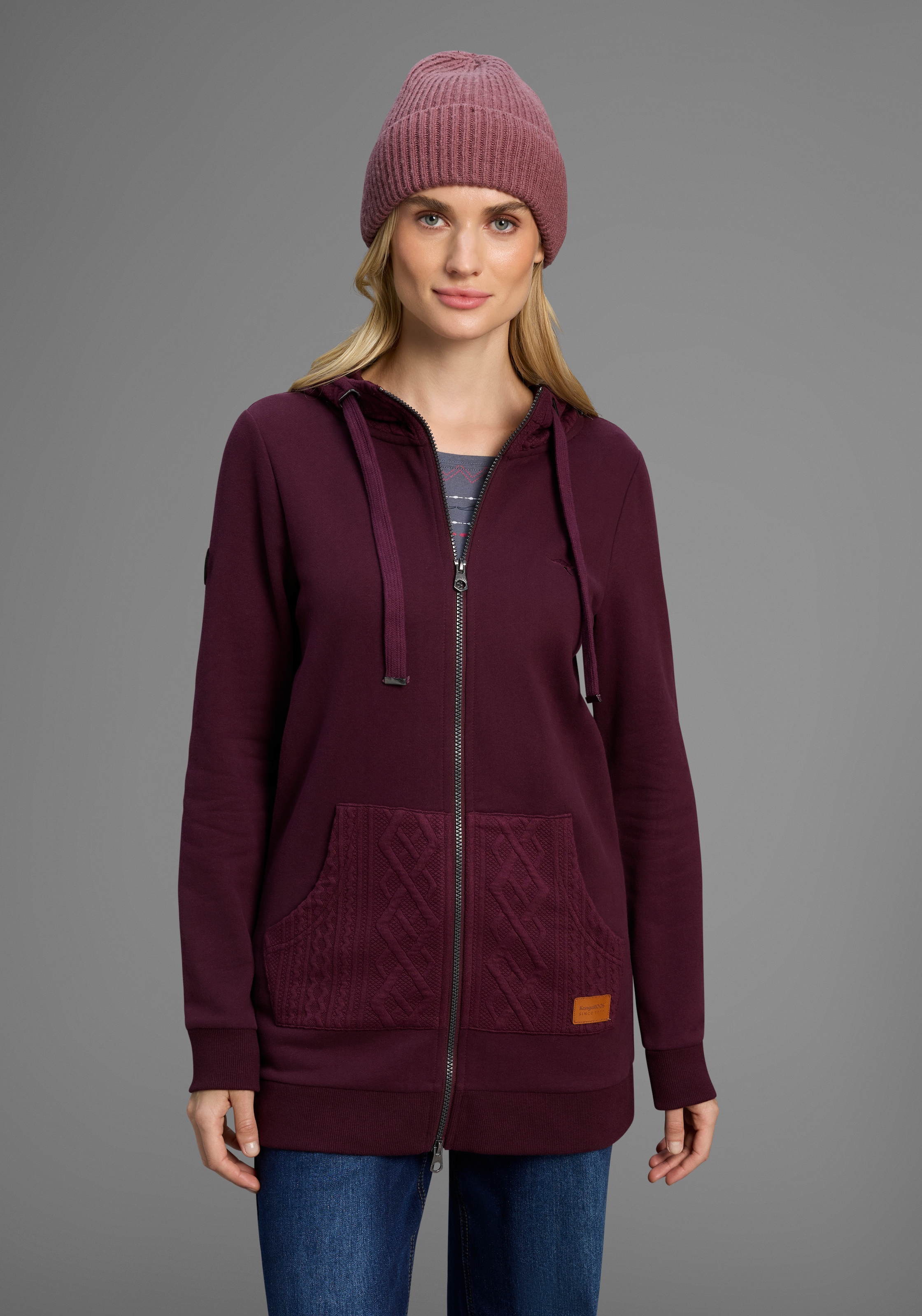 KangaROOS Kapuzensweatjacke mit Zopfmusterdetails