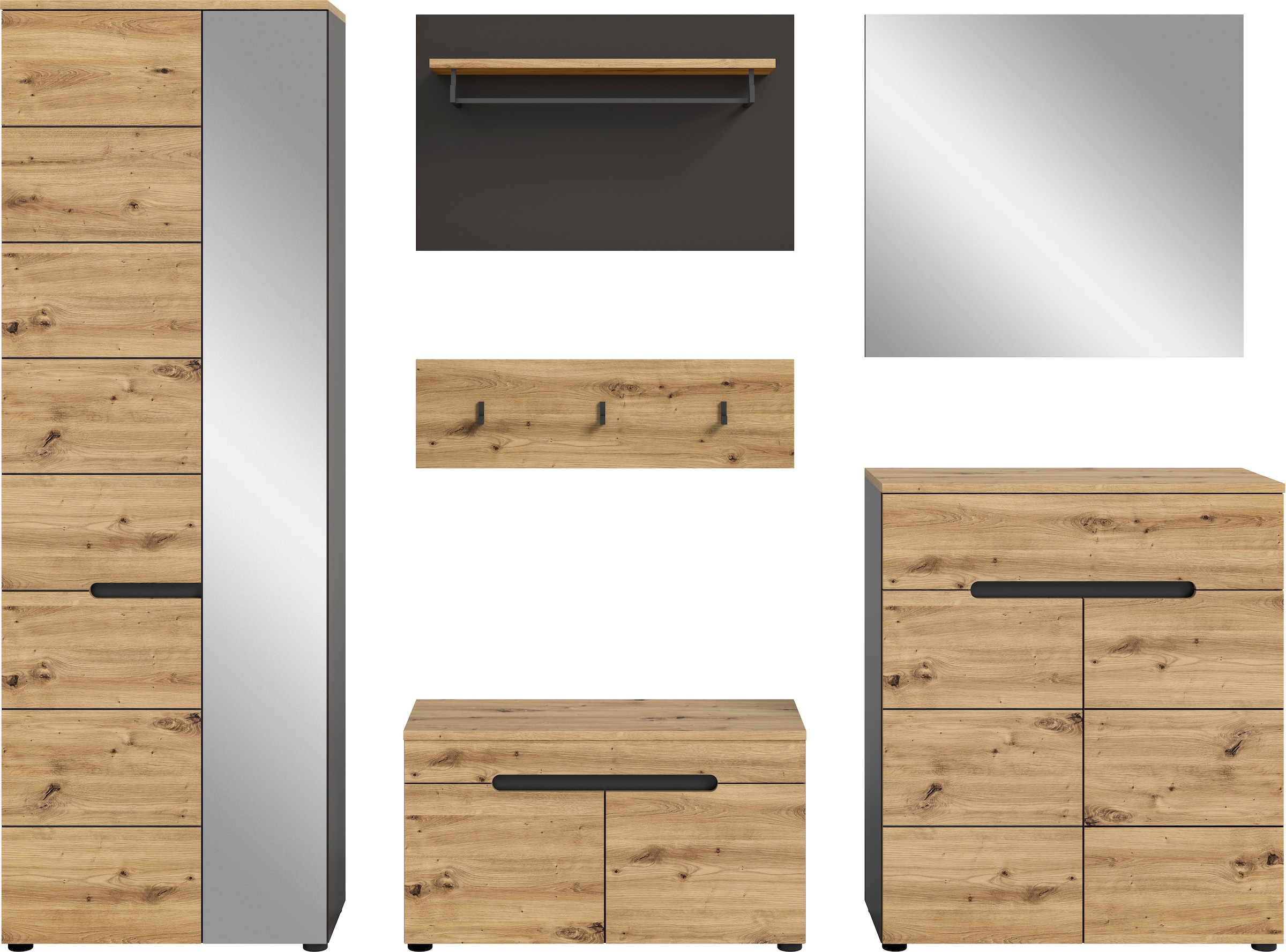 INOSIGN Garderoben-Set »Rehat, Garderobenkombination, Breite 255cm«, (6 St.), 6-teiliges Flurgarderoben Set mit viel Stauraum, Flur Möbel