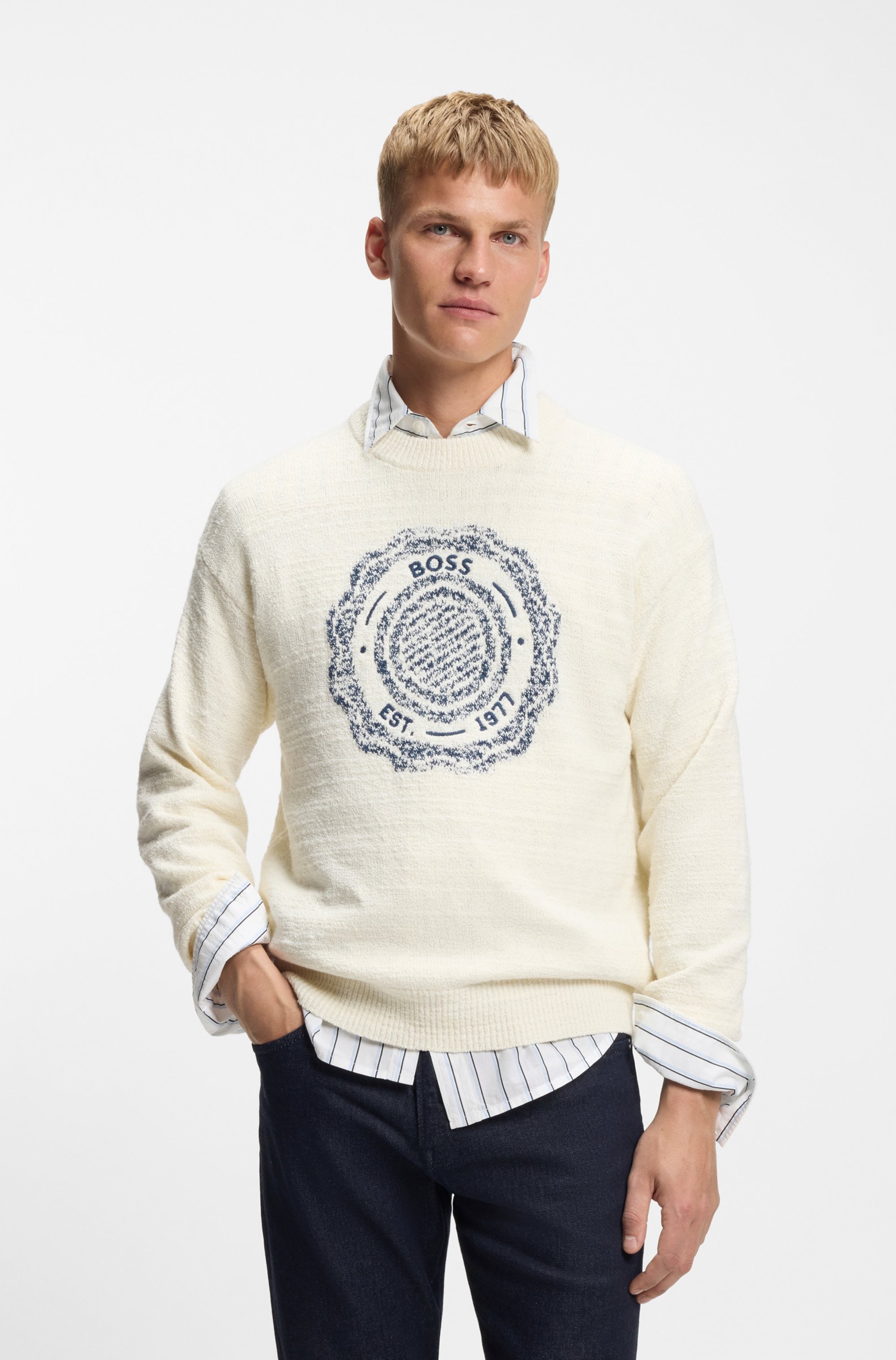Image of BOSS ORANGE Strickpullover "Kerbert" Regular Fit, Rundhalsausschnitt, BOSS-Logo
