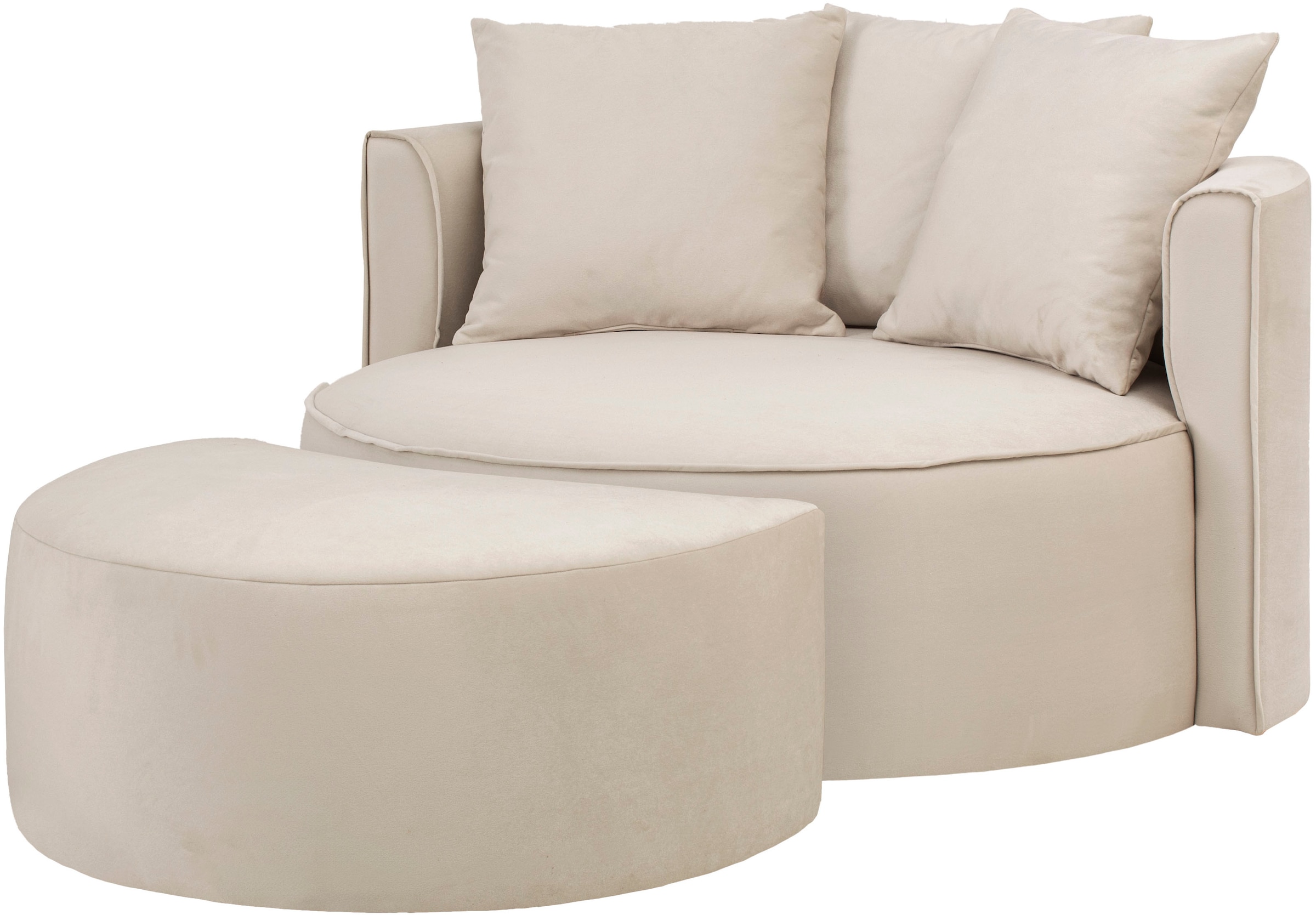 LeGer Home by Lena Gercke XXL-Sessel »ISALIE, Rundsessel mit Hocker, Lesesessel, Loveseat, Big-Sessel«, (Set), trendige Stoffe, 3 Zierkissen, grosse Sitzfläche, Cord, Samt, Bouclé