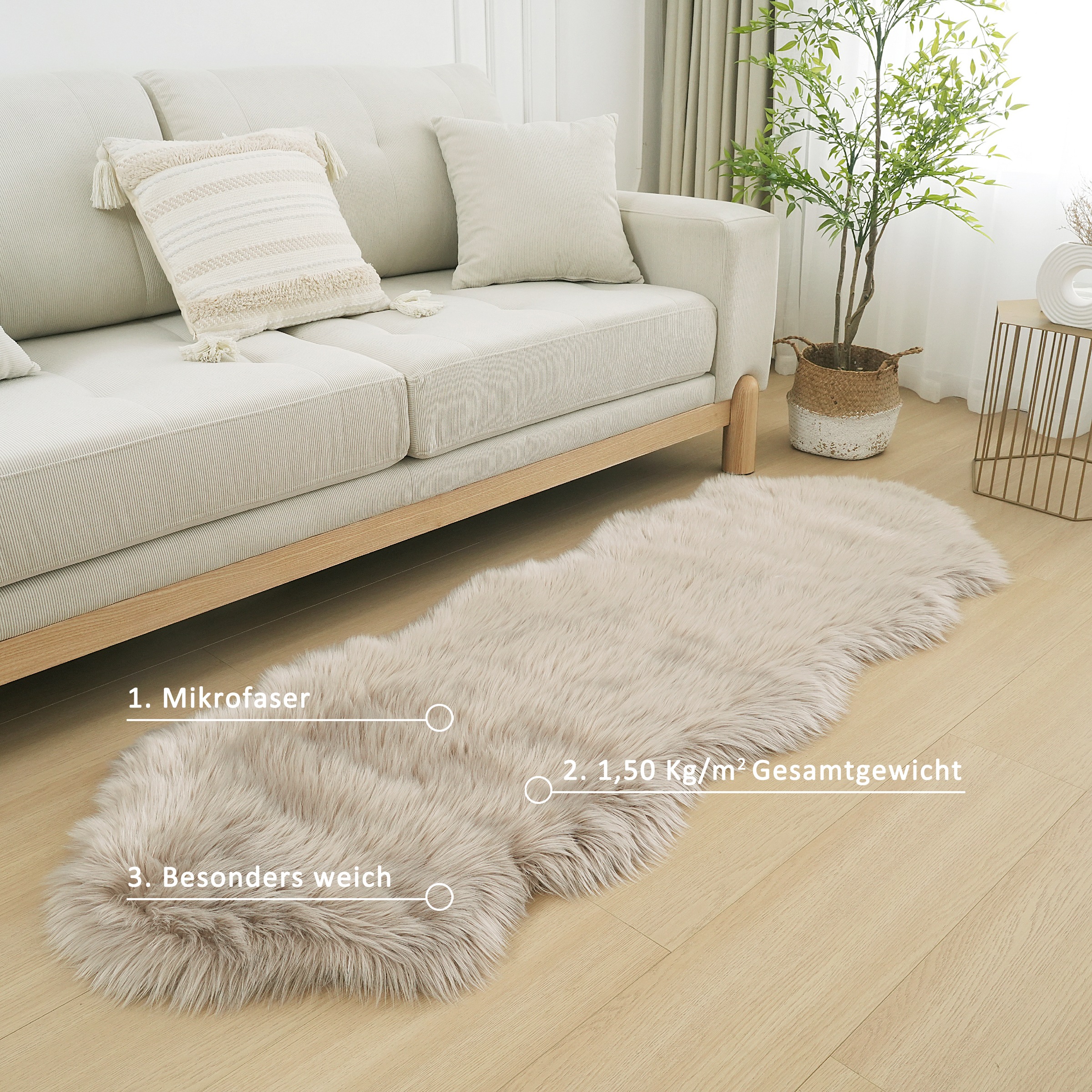 Home affaire Fellteppich »Dena Teppiche, Fellform, waschbar«, fellförmig, 60 mm Höhe, Kunstfell, weich, Uni-Farben, Wohnzimmer, Schlafzimmer, Esszimmer