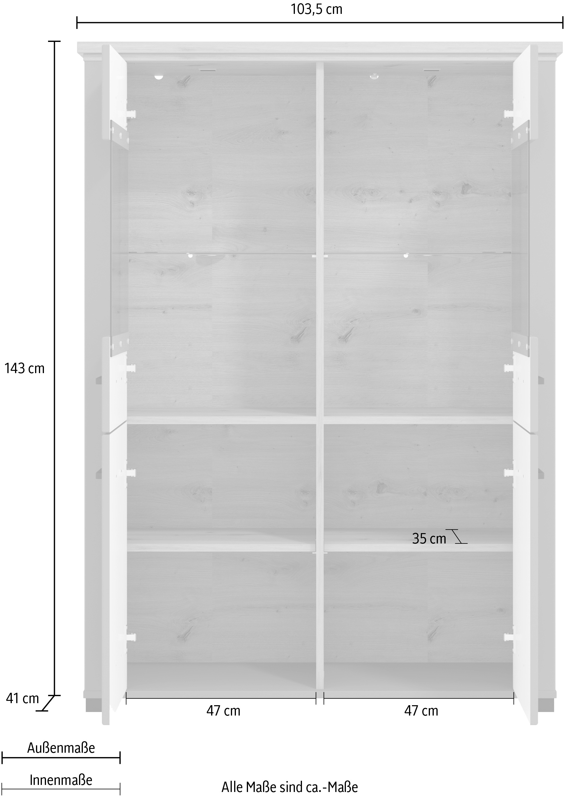 Home affaire Vitrine »Valencia«, 2 Türen mit 4mm-Sicherheitsglas, Breite 103,5 cm