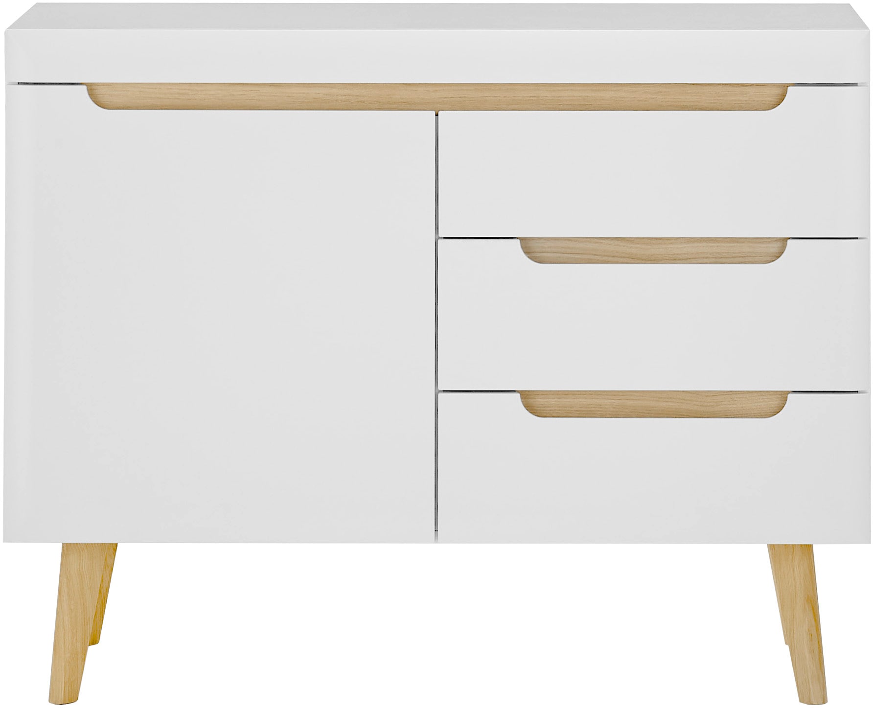 INOSIGN Sideboard »Torge, Anrichte, Kommode, Schubladenschrank«, (1 St.), abgeschrägte Füsse, drei Farben, Scandi Design, 107 cm breit