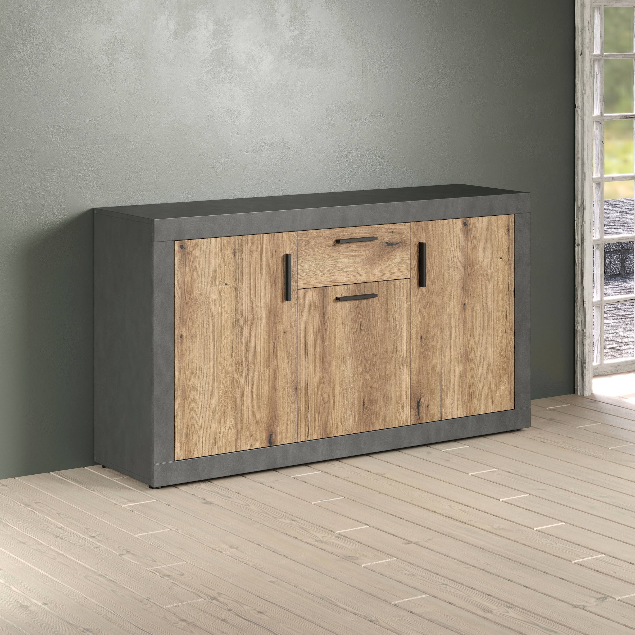 Home affaire Sideboard »Bergen« Packung, 1 Stk. tlg. Sideboard mit 3 Türen & 1 Schublade - (B/T/H) 149/40/83 cm
