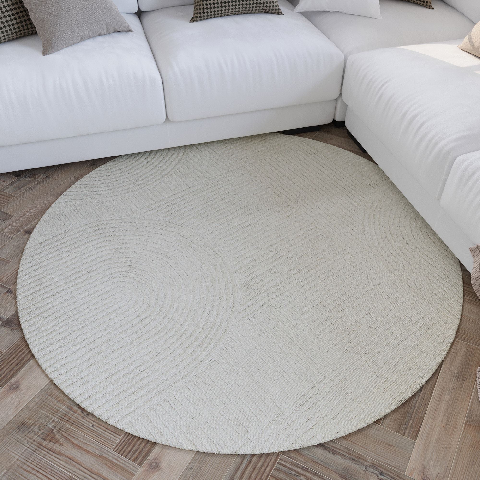 Image of Wecon home Wollteppich "Hamptons THIRTYSIX" rund 15 mm Höhe Schurwolle, Kurzflor, Wohnzimmer, Schlafzimmer, elegant, Retro Design