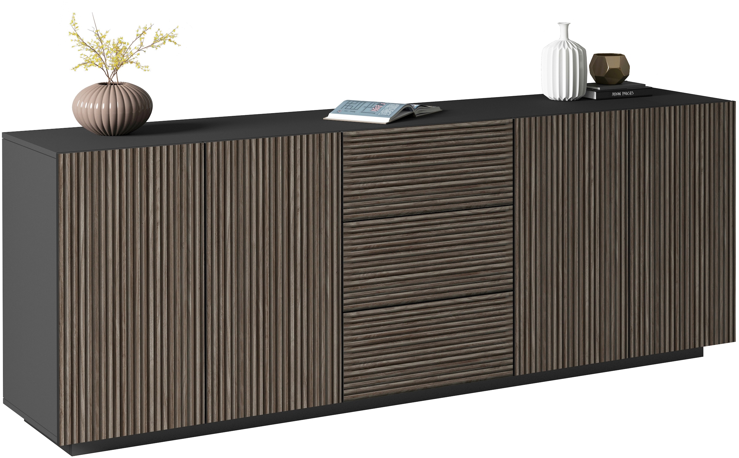 INOSIGN Sideboard »Vega Sideboard,Kommode,220 cm«, mit 4 Türen und 3 Schubladen,Fronten mit Rillen-Optik