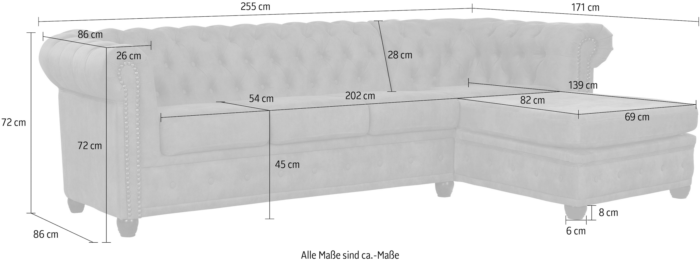 Home affaire Canapé Chesterfield »Rysum L-Form« Chesterfield-Optik mit Ottomanen-Abschluss