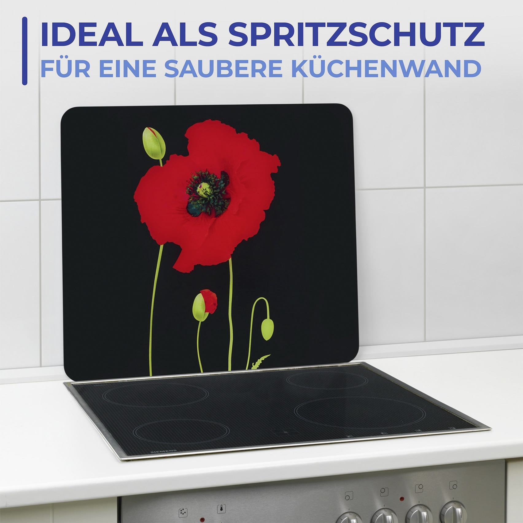 Maximex Herd-Abdeckplatte »Multi Modell Mohn«, Spritzschutz, Herdblende, Schneidbrett, für Glaskeramik-Kochfelder