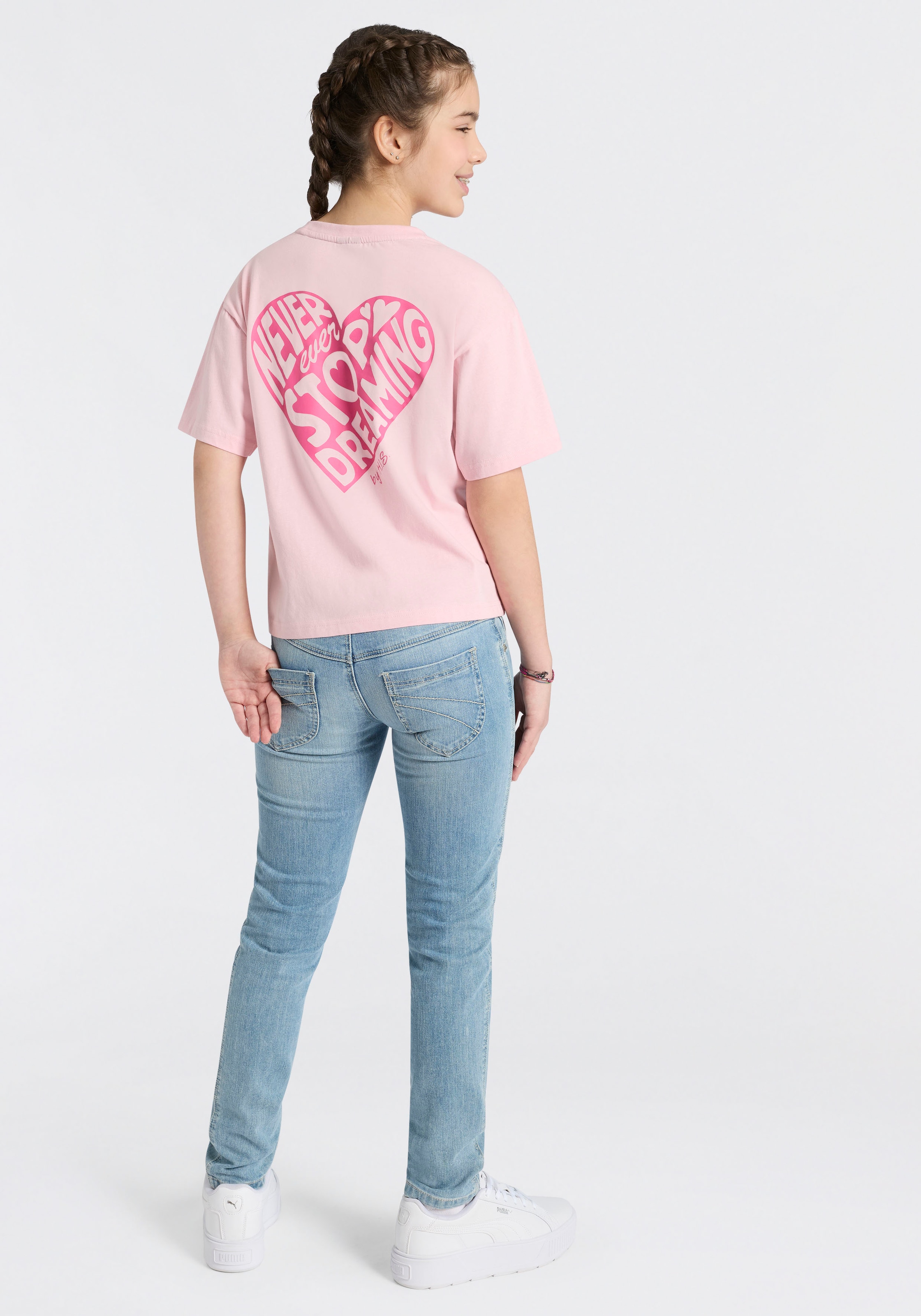H.I.S T-shirt »2er Pack H.I.S Shirts mit Rückenprint für Mädchen« Paquet, 2, 2 pièces für Mädchen, lässige Passform, kurze Ärmel, mit Logodruck