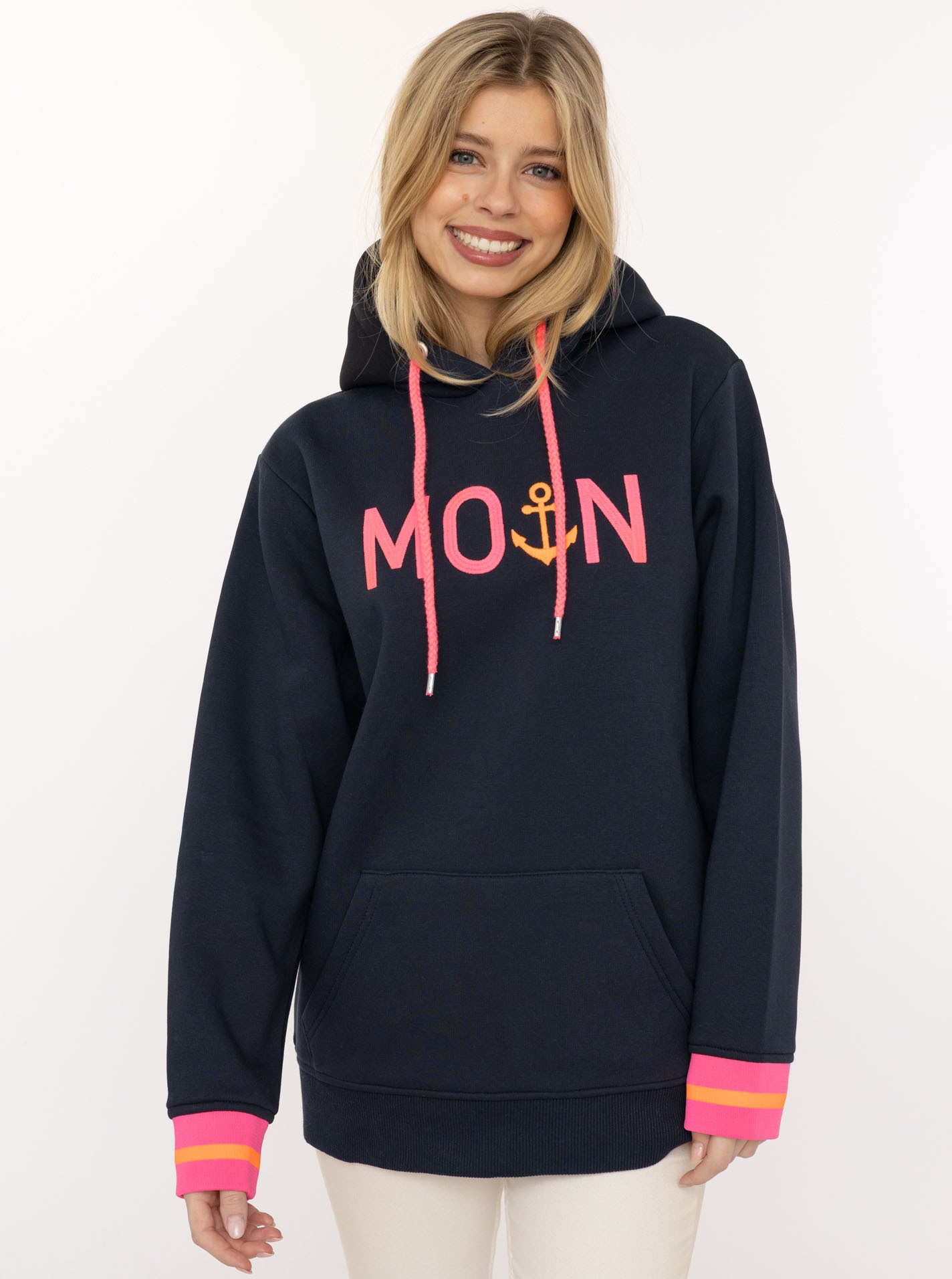 Image of Zwillingsherz Hoodie ""Rahel"", Kontrastbündchen, Kängurutasche, Langarm, Kapuze, Kordelzug