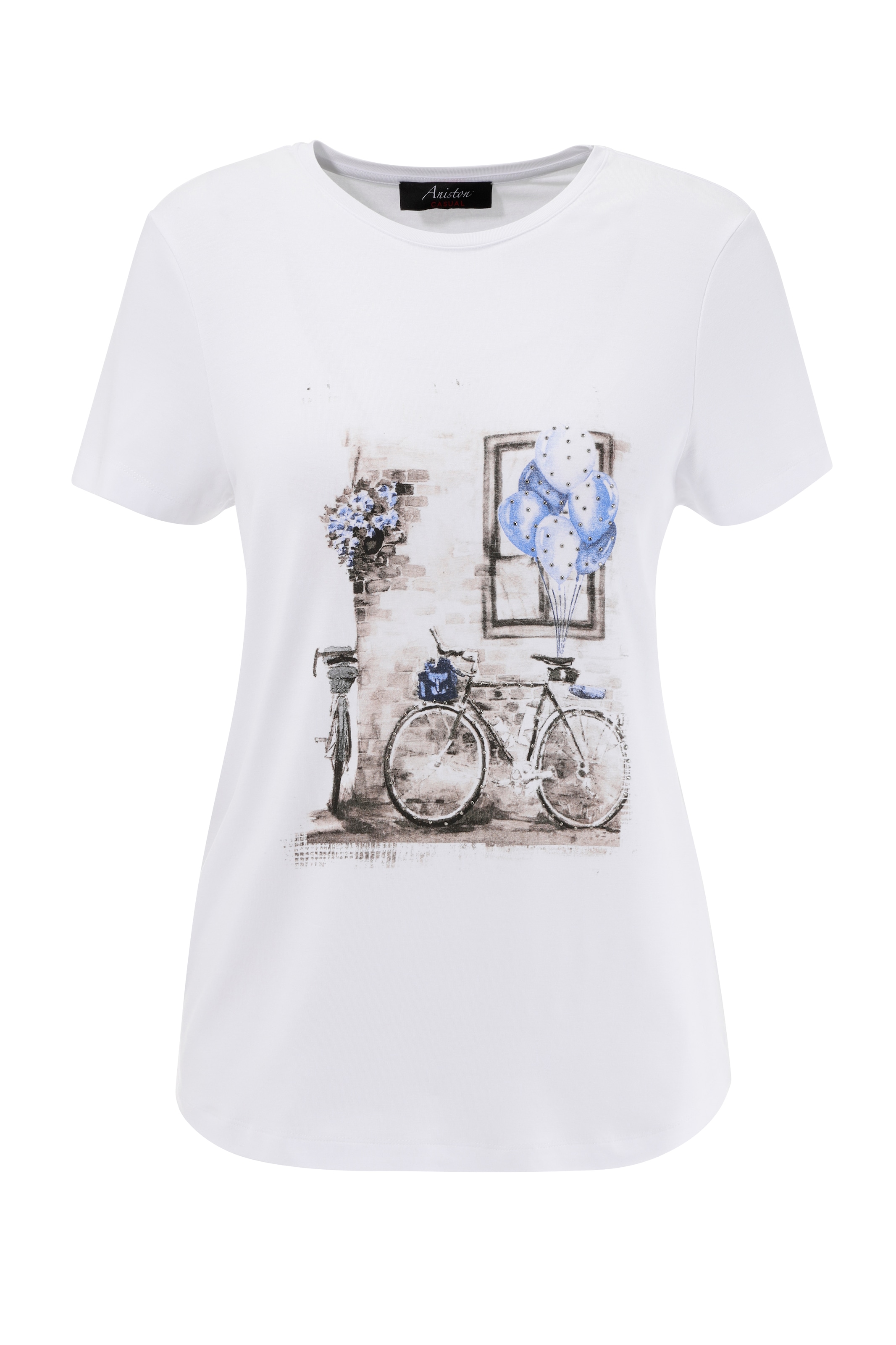 verzierter CASUAL Glitzersteinchen Frontdruck mit versandkostenfrei T-Shirt, Aniston ♕ kaufen