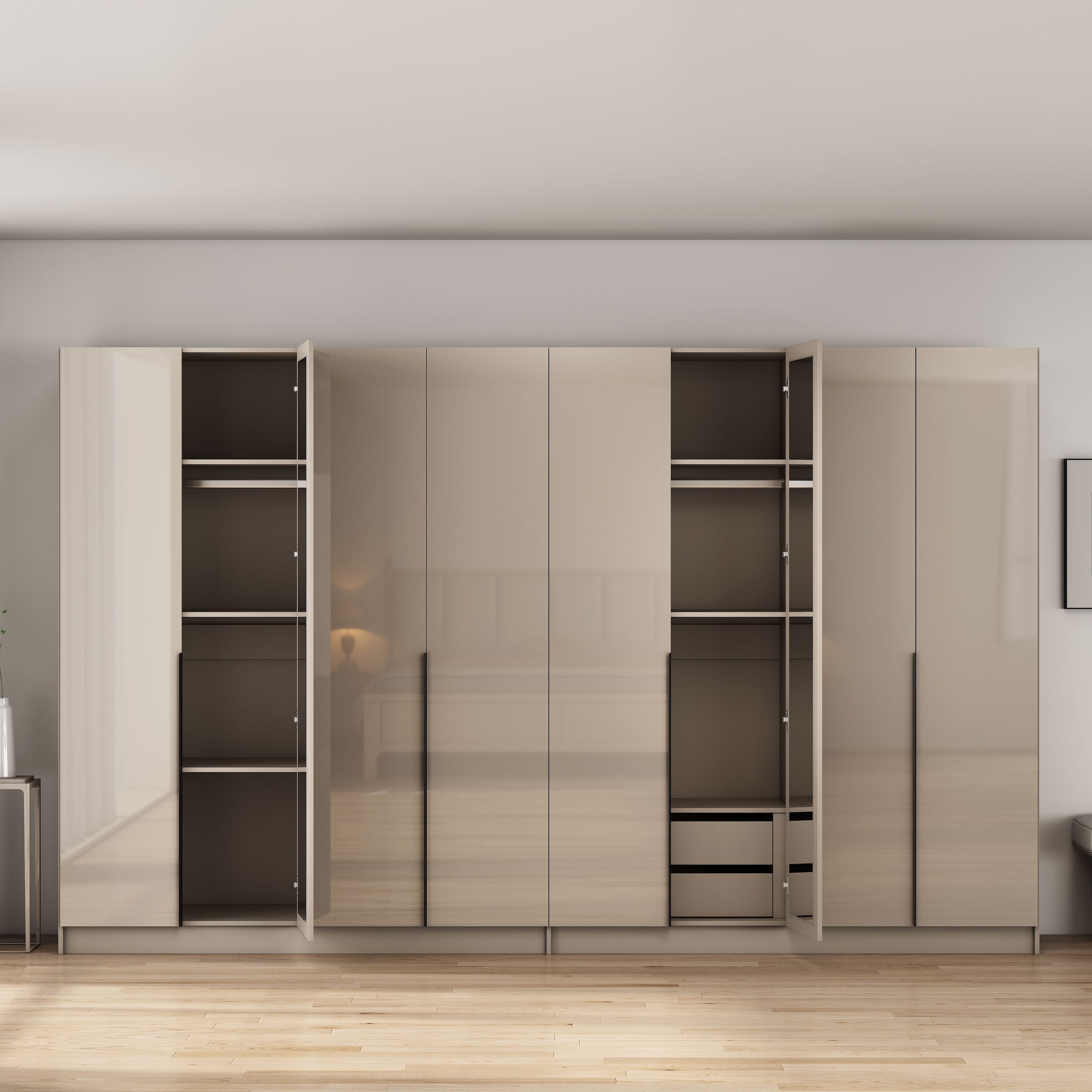 GOODproduct »Annor Schlafzimmerschrank Breite 323 cm hochglanz Schrank Garderobe« Armoire à portes battantes avec aménagement intérieur parfait - poignées de porte élégantes