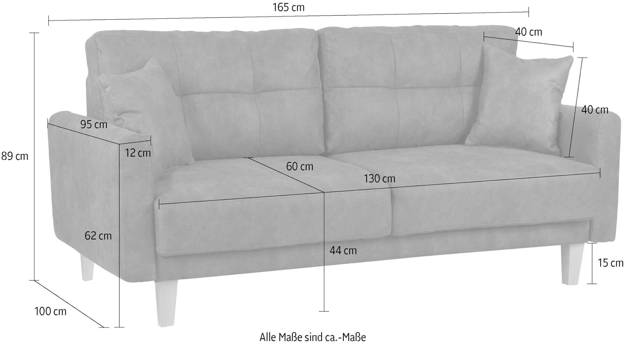 Home affaire 2-Sitzer »TRIPLO mit Wellenunterfederung, Masse B/T/H: 165/100/89 cm«, Sofa mit Steppung im Rückenbereich, incl. Rückenkissen und Zierkissen