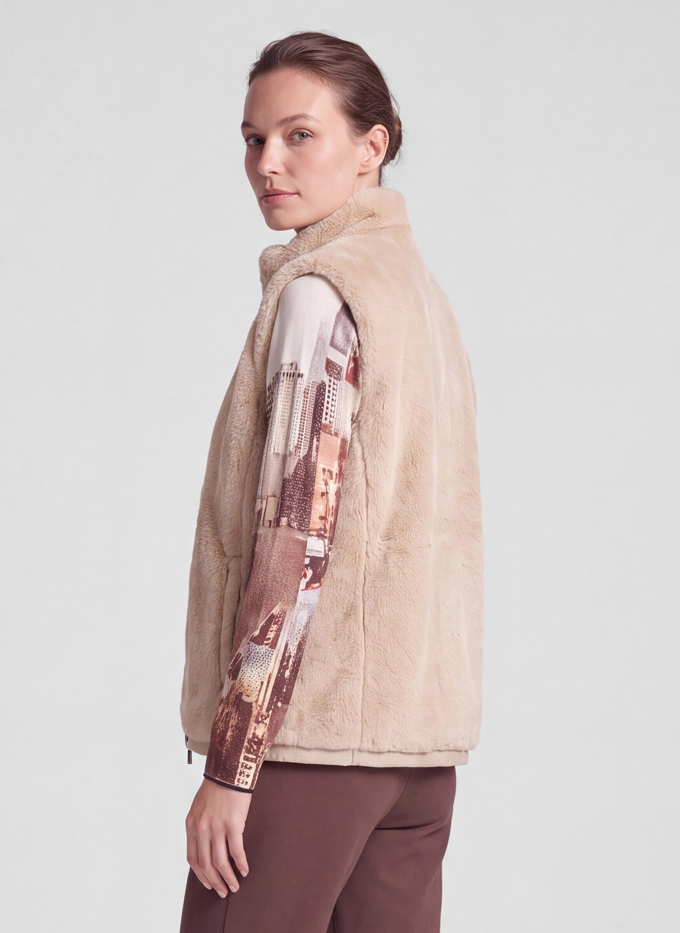 Rabe Gilet en imitation fourrure veste en peluche avec fermeture éclair et col montant