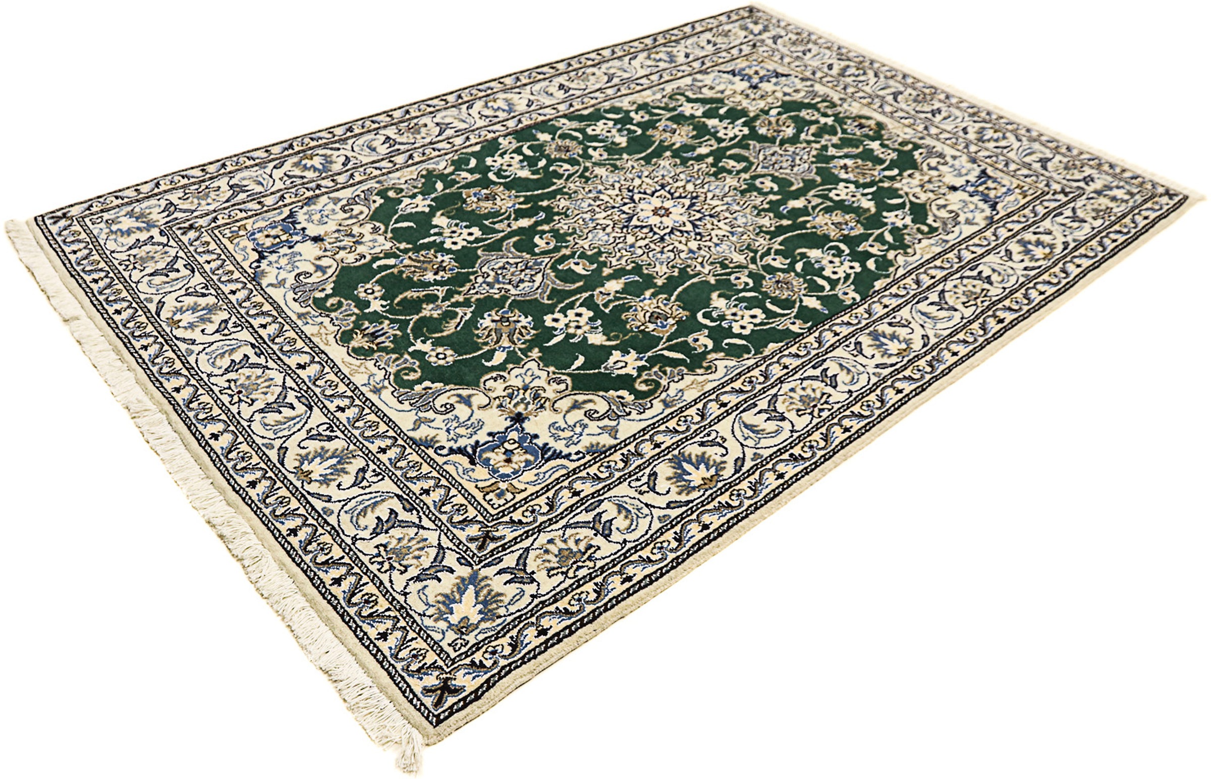 Image of morgenland Orientteppich »Perser - Nain - 215 x 145 cm - dunkelgrün«, rechteckig, 12 mm Höhe, Wohnzimmer, Handgeknüpft, Einzelstück mit Zertifikat bei Ackermann Versand Schweiz