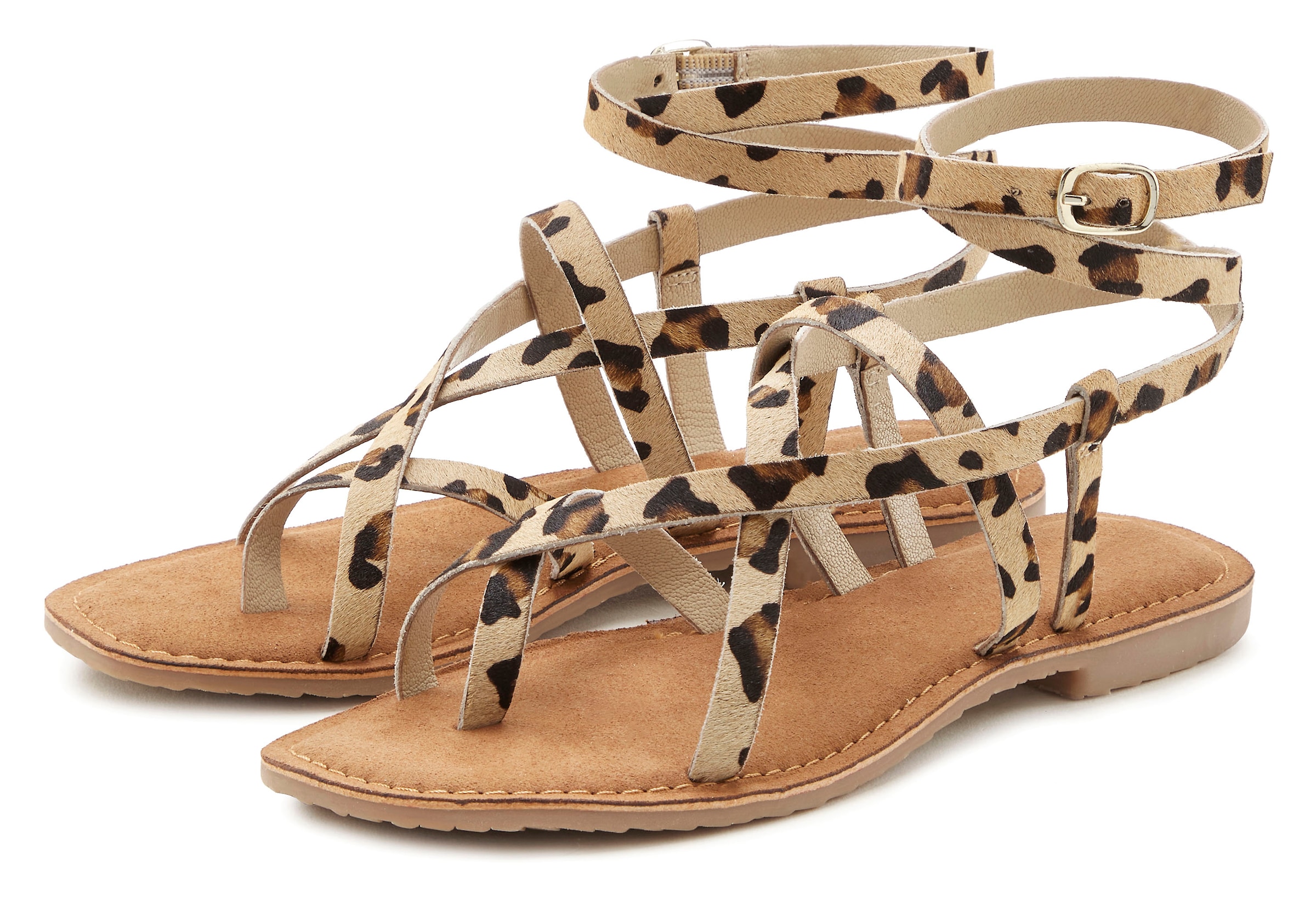 Image of French Connection Sandale "Sandalette, Sommerschuhe, offener Schuh, Ledersandale" NEU aus hochwertigem Leder in modischem Leo-Look