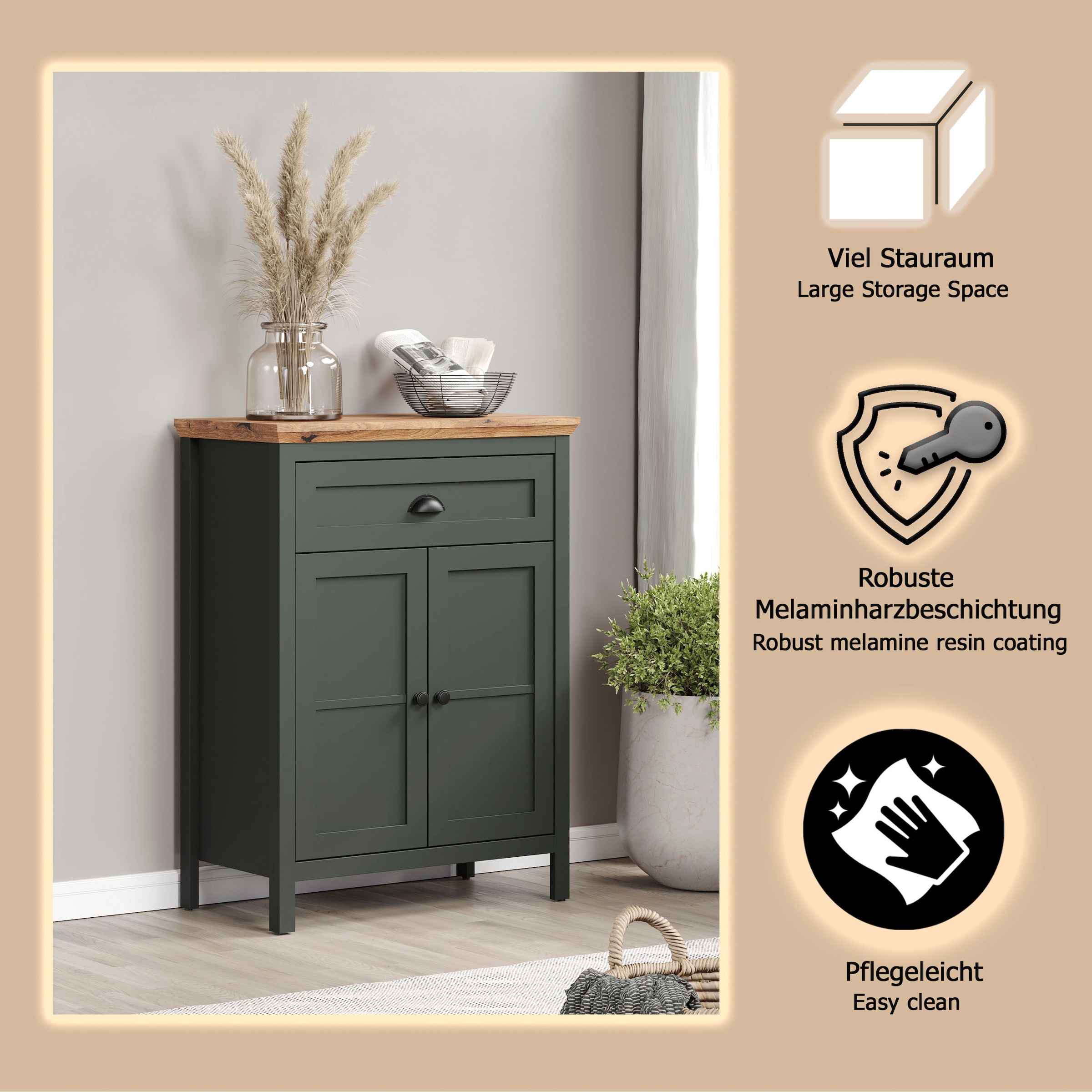 Home affaire Commode »Vienna« 1 cuis tlg. Commode avec 2 portes, 1 tiroir & fermeture douce - (L/P/H) 77/39/102 cm