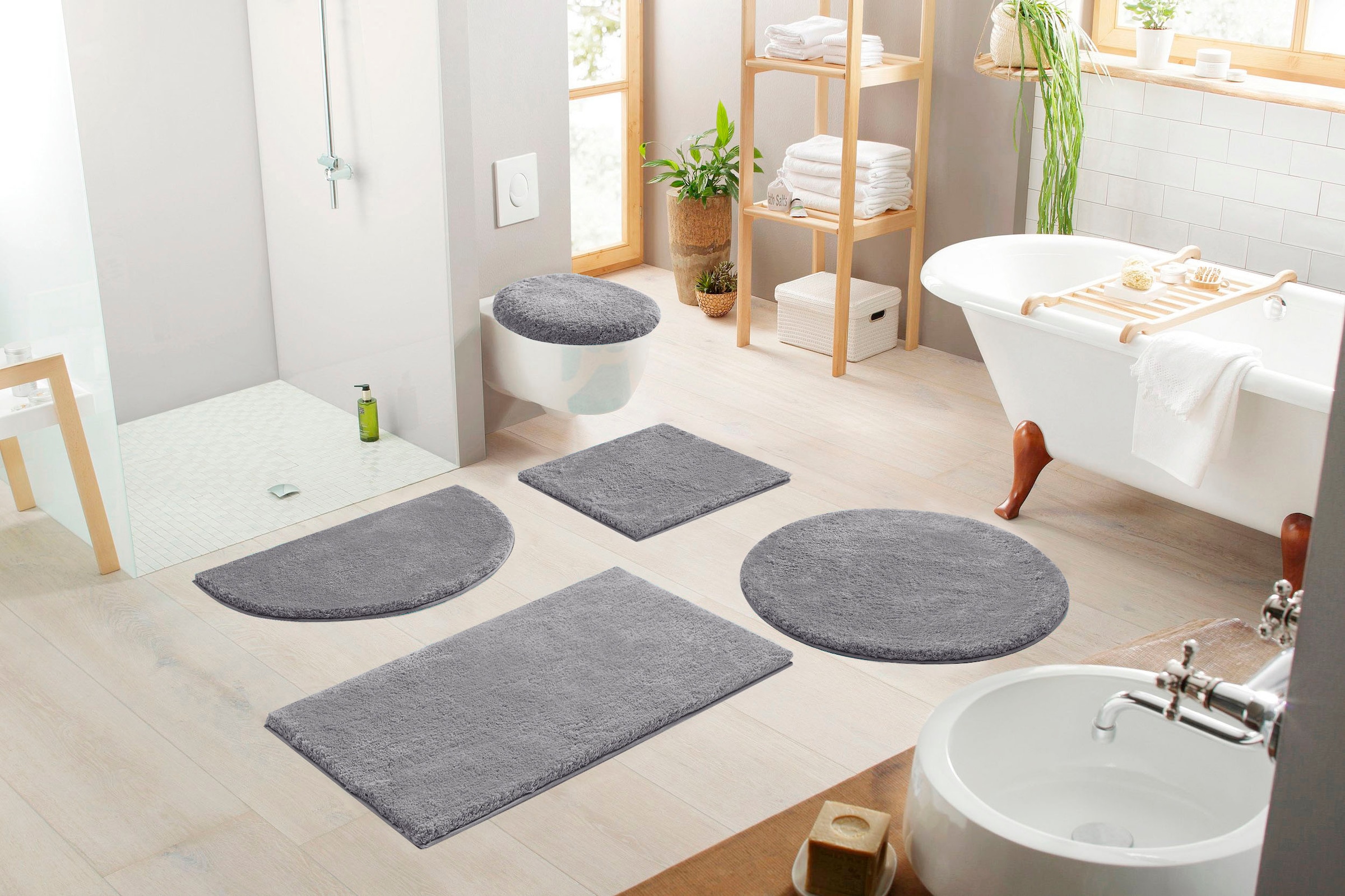 Guido Maria Kretschmer Home&Living Badematte »Jari«, rutschhemmend beschichtet, schnell trocknend-strapazierfähig-fussbodenheizungsgeeignet, Badematten, Uni-Farben, Badteppich, auch als 2 teiliges Set & rund