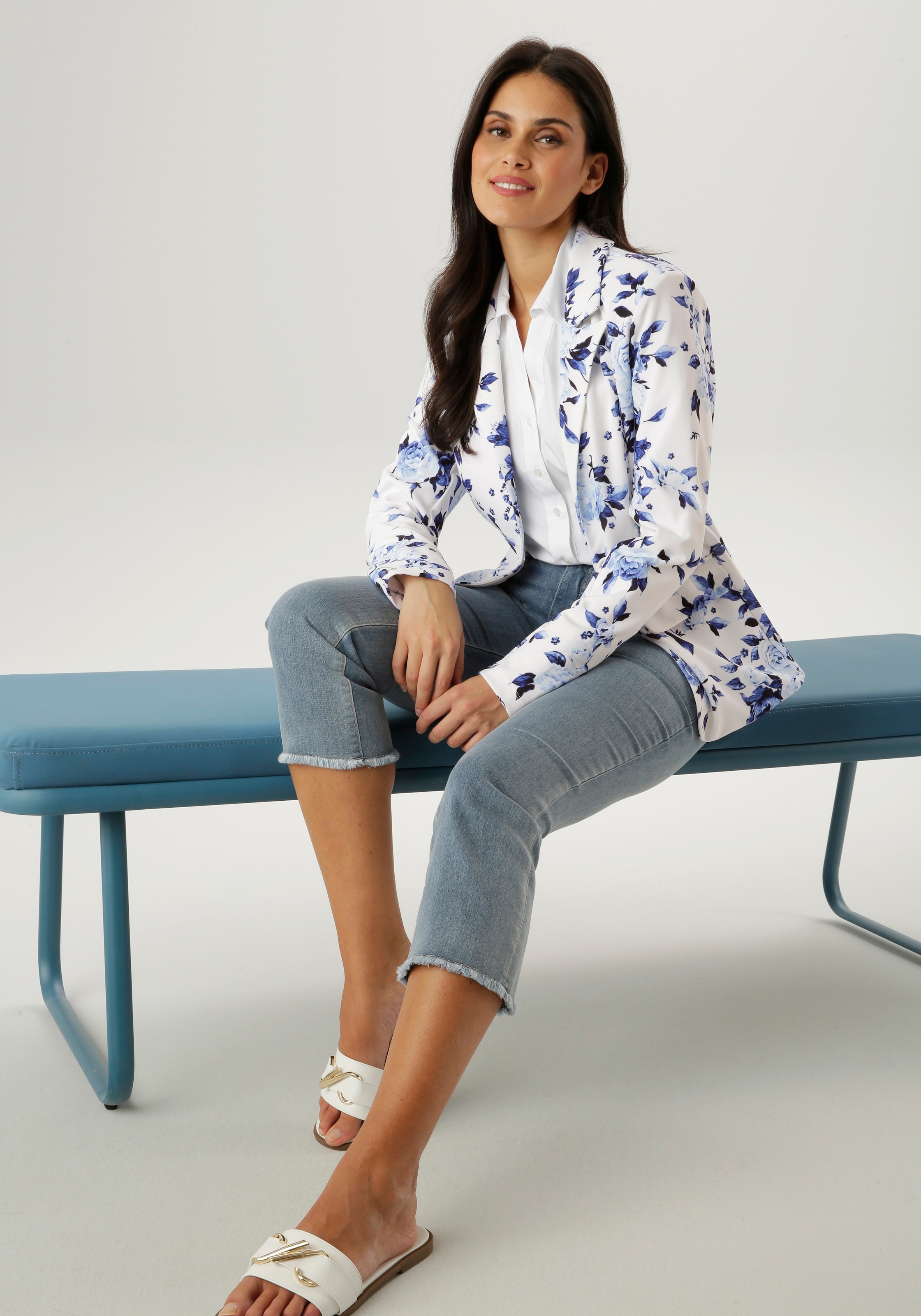 Aniston SELECTED Blazer en jersey mit floralem, romantischen Blumendruck - NEUE KOLLEKTION