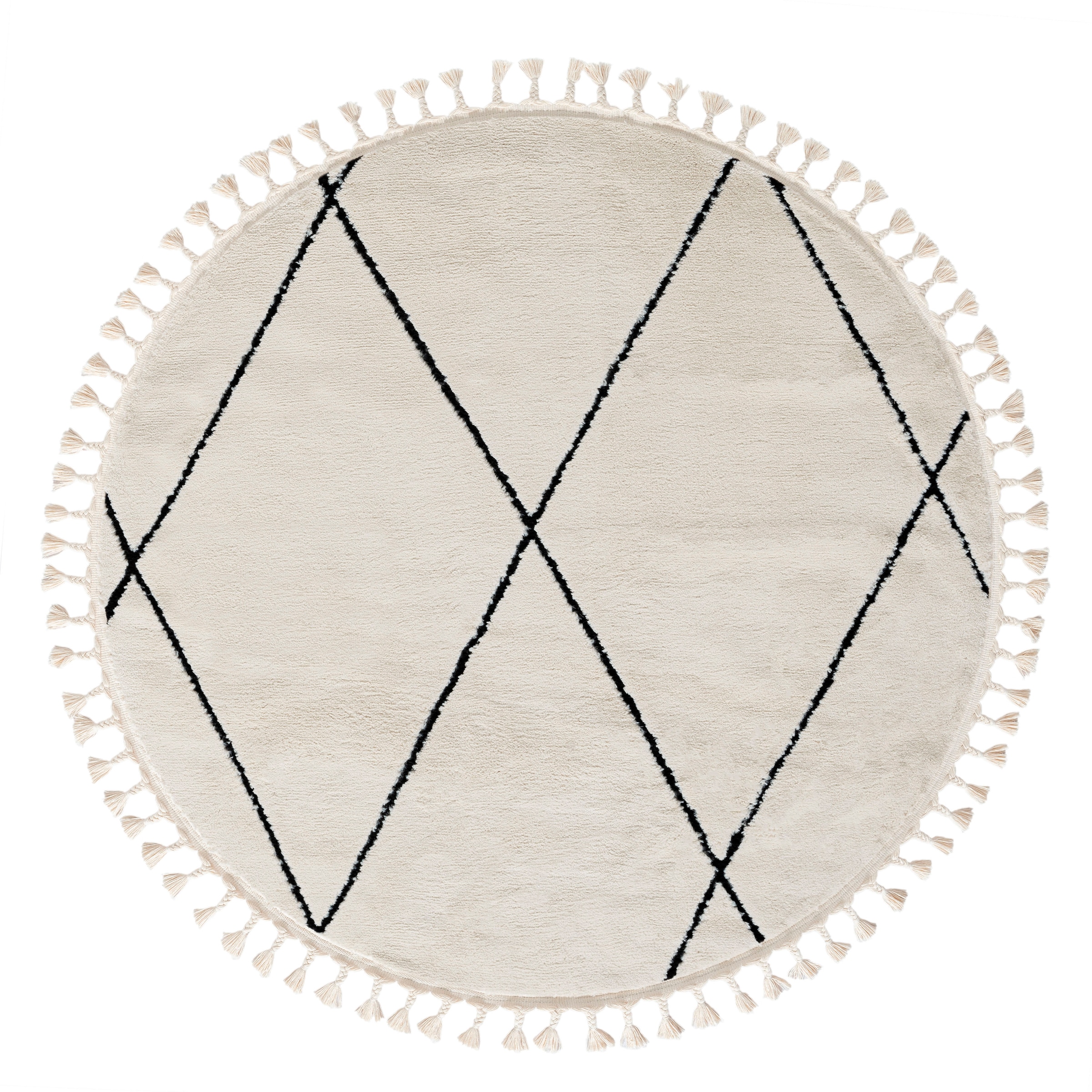 Myflair Möbel & Accessoires Hochflor-Teppich »Moroccan Pattern«, rund, 24 mm Höhe, modern, marokkanisches Design, Rauten Muster, weich, mit Fransen
