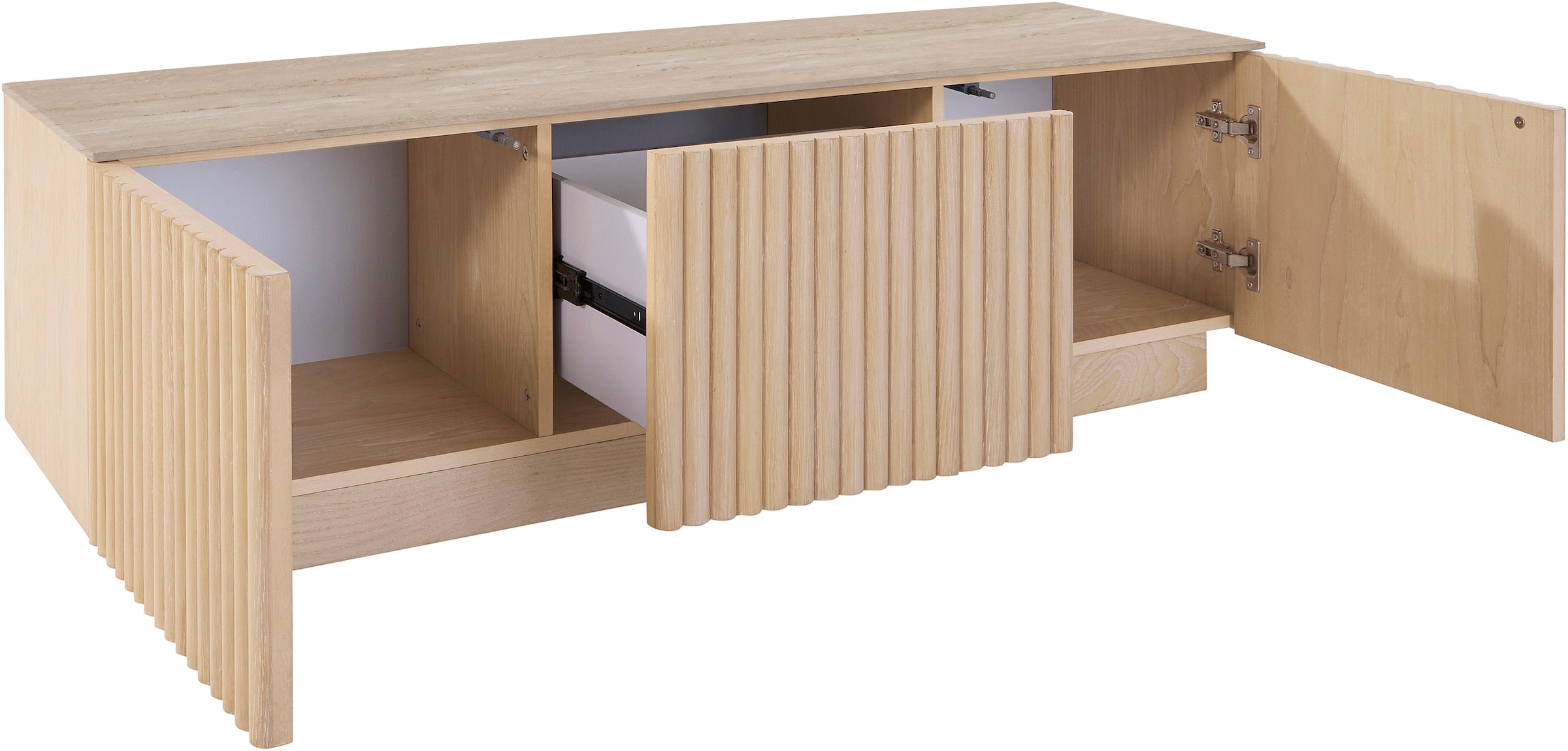 homsy by Ana Johnson TV-Schrank »Solva« Holzoptik aus Esche, geriffelte Front, Keramikplatte, Breite 138 cm