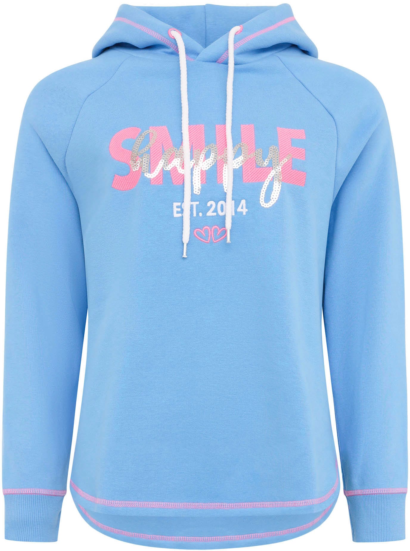 Zwillingsherz Hoodie »"Smile Happy"«, "Smile Happy" mit Pailletten und Kontrastnaht in Neonfarben