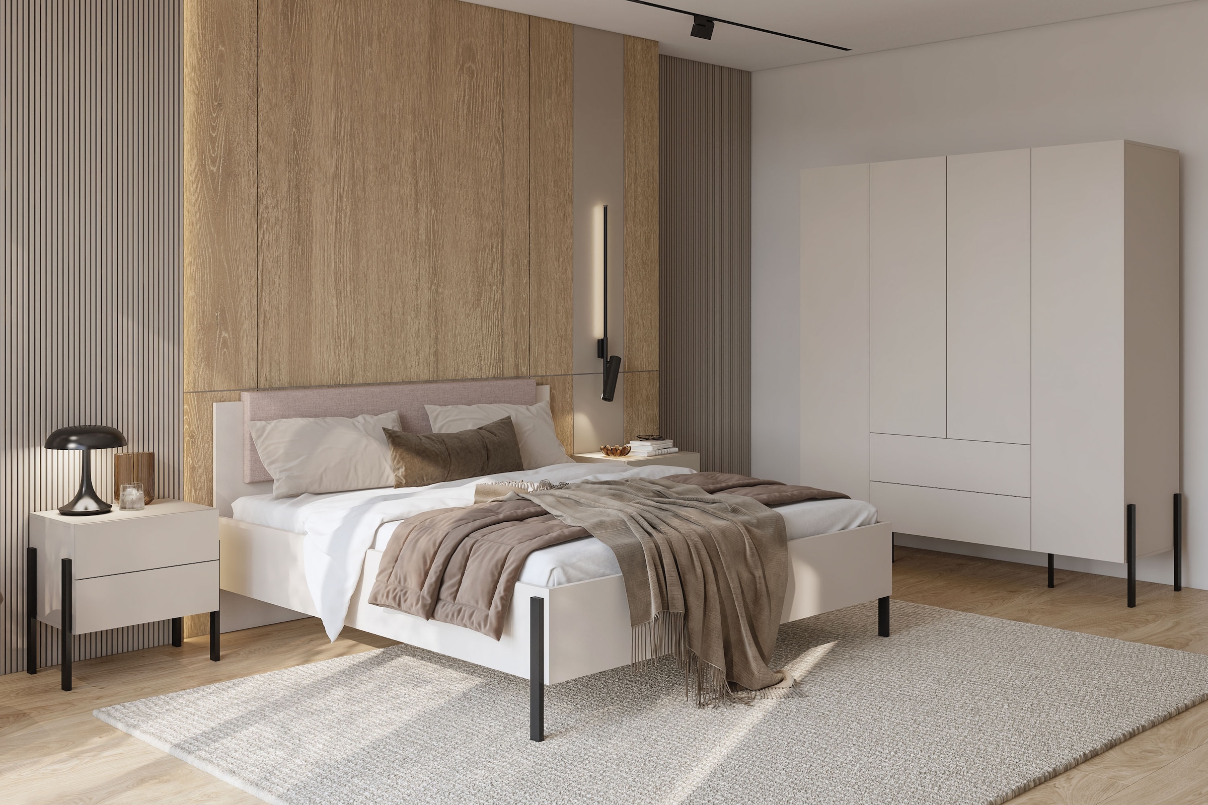 Home affaire Bett »Jukon, mit gepolstertem Kopfteil, Füsse aus Metall, modernes Design«, (3 Breiten:100cm, 160cm und 180cm), in drei Grössen, perfekt auch als Jugendbett