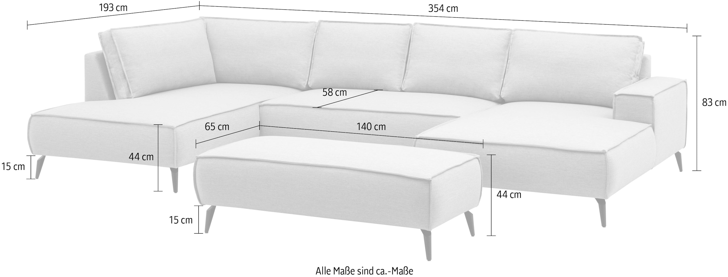 Home affaire Wohnlandschaft »mit Hocker, TVINNU, moderne U-Form in Cord oder Leinenoptik« Recamiere rechts/links, stellbar zum Schlafsofa (Krokodilverbinder)