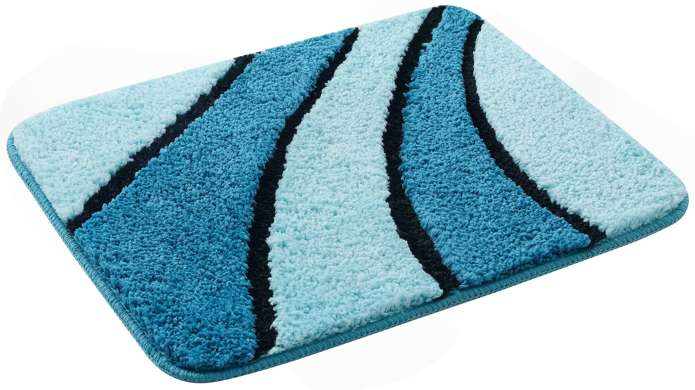 GOODproduct Tapis de bain »Anna, Badvorleger, Badezimmer Teppich« Höhe 16 mm revêtement antidérapant Séchage rapide | compatible chauffage au sol tapis de bain, effet relief, moderne, doux, vagues